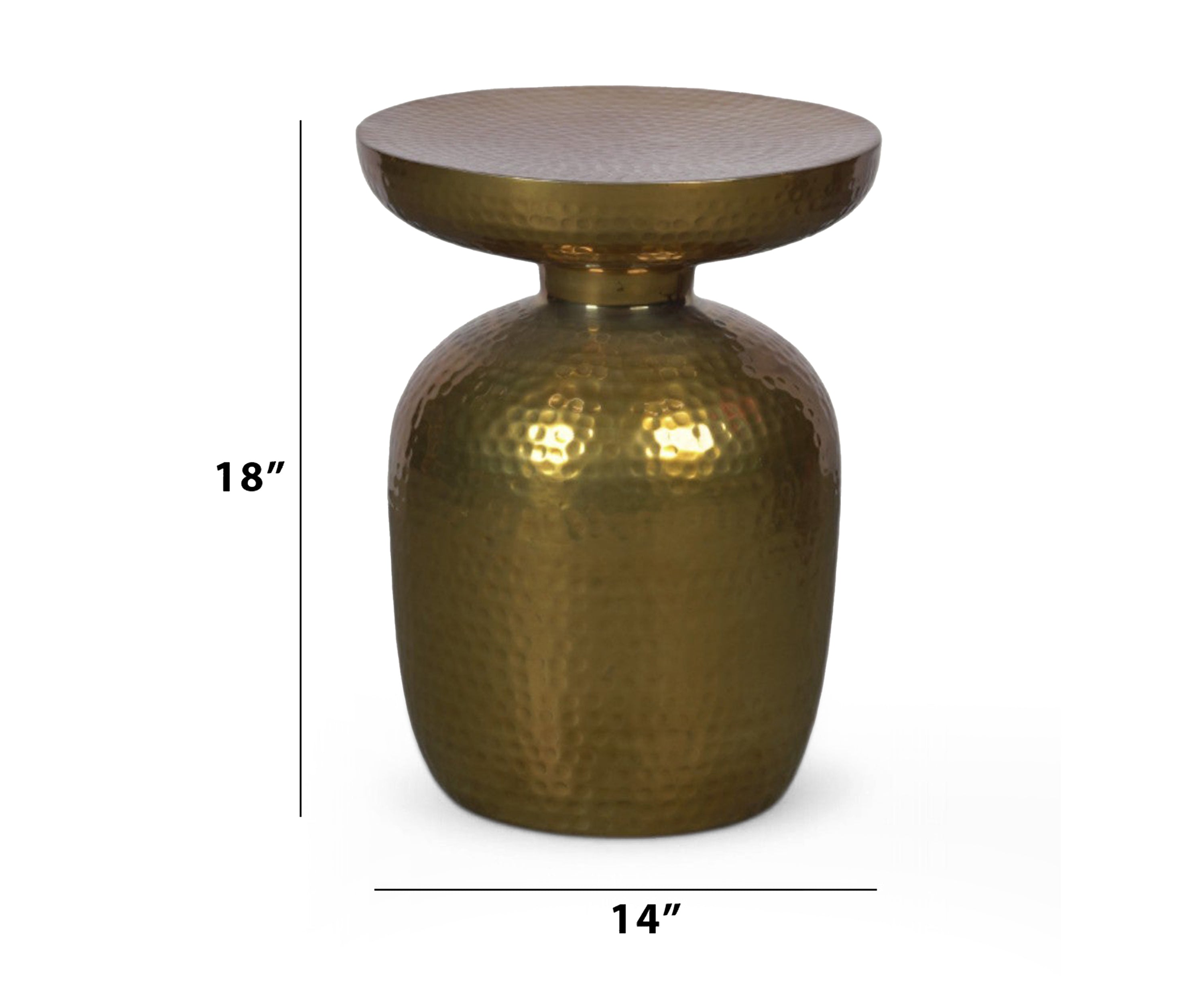 Hammered Gold Metal Side Table with Sculptural Pedestal Base