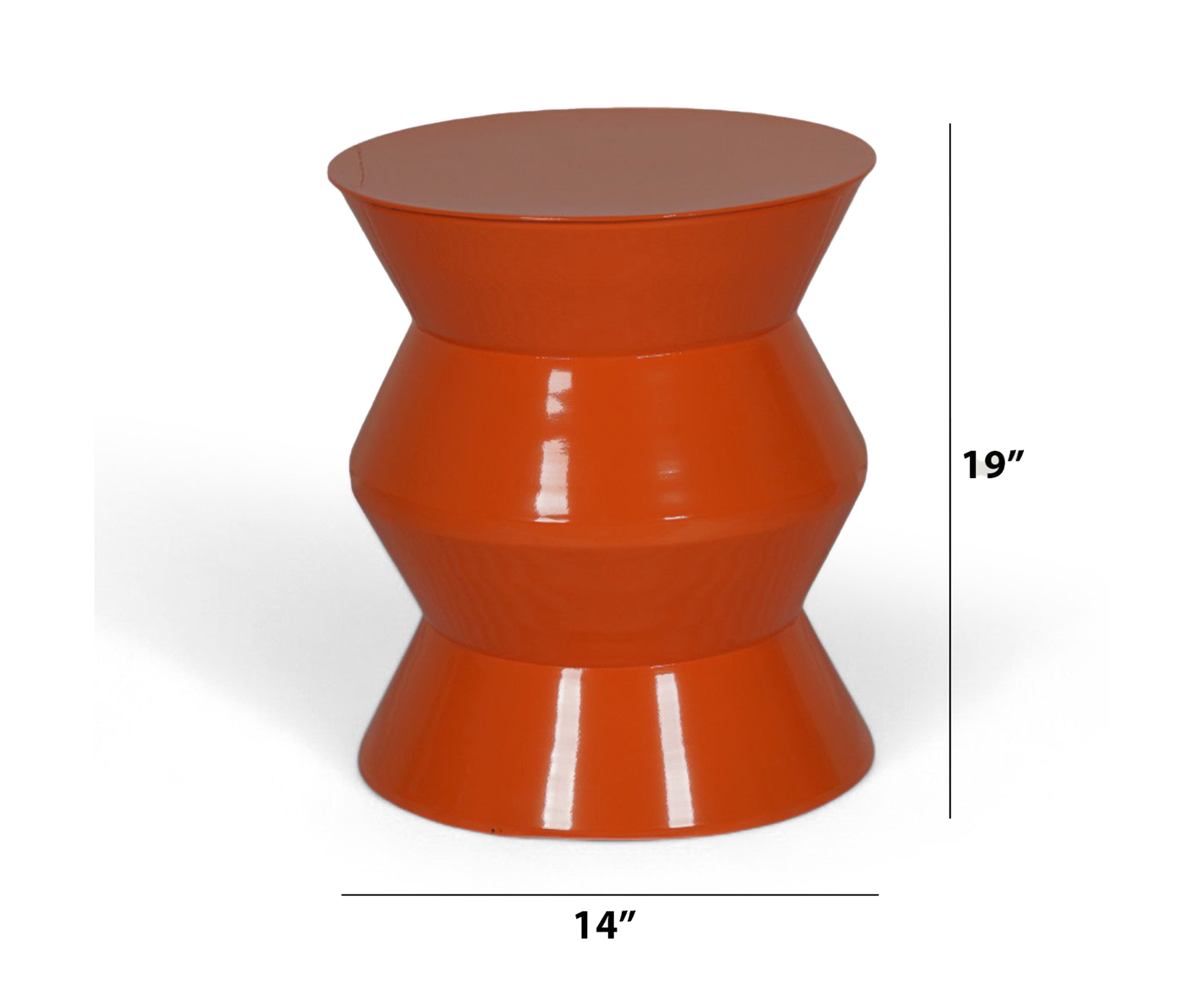 Glossy Orange Sculptural Metal Side Table with Pedestal Base