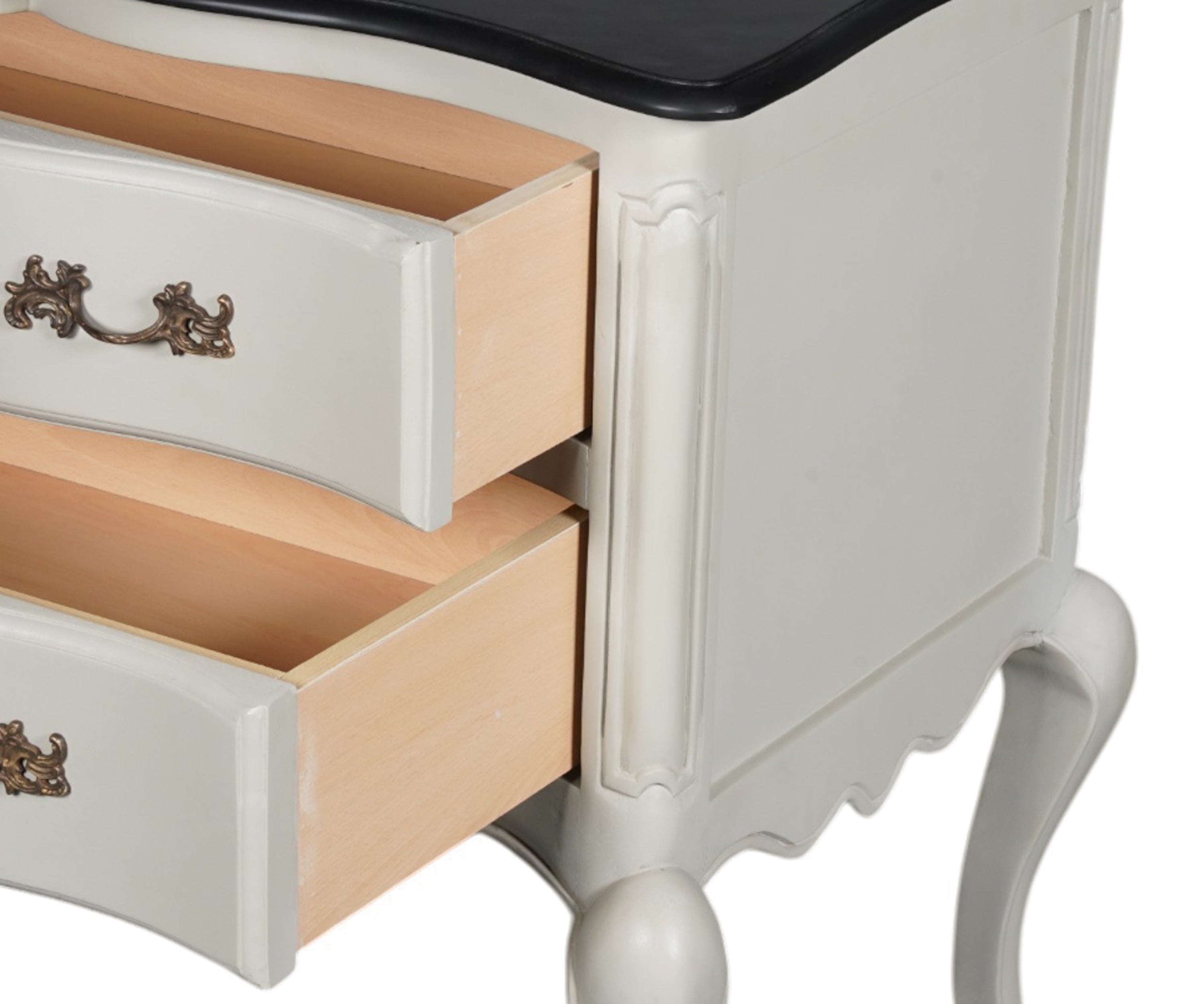 French Style Two Drawer Chest of Drawers with Black Top