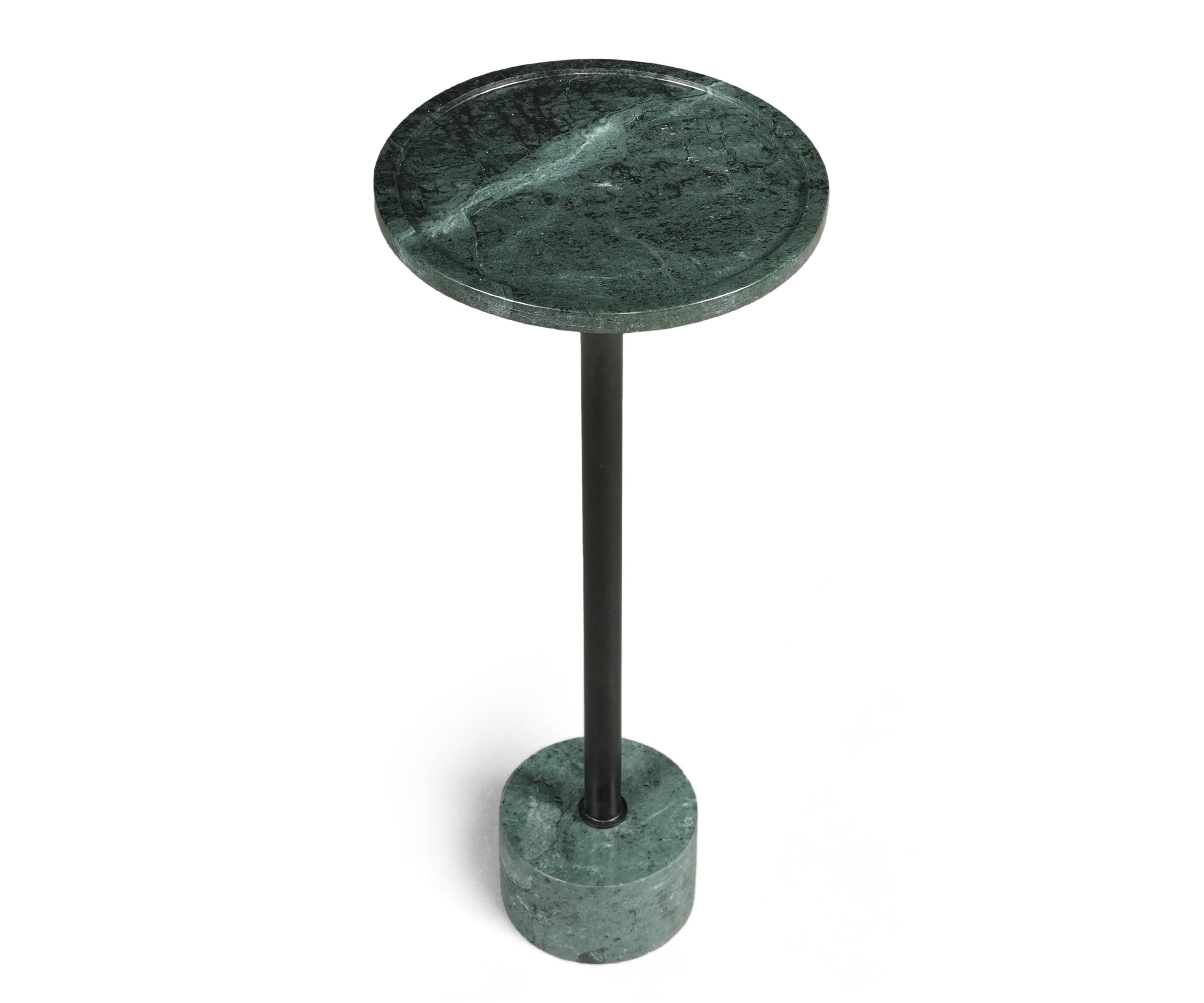 Green Marble Martini Side Table with Black Metal Stem Base - Small