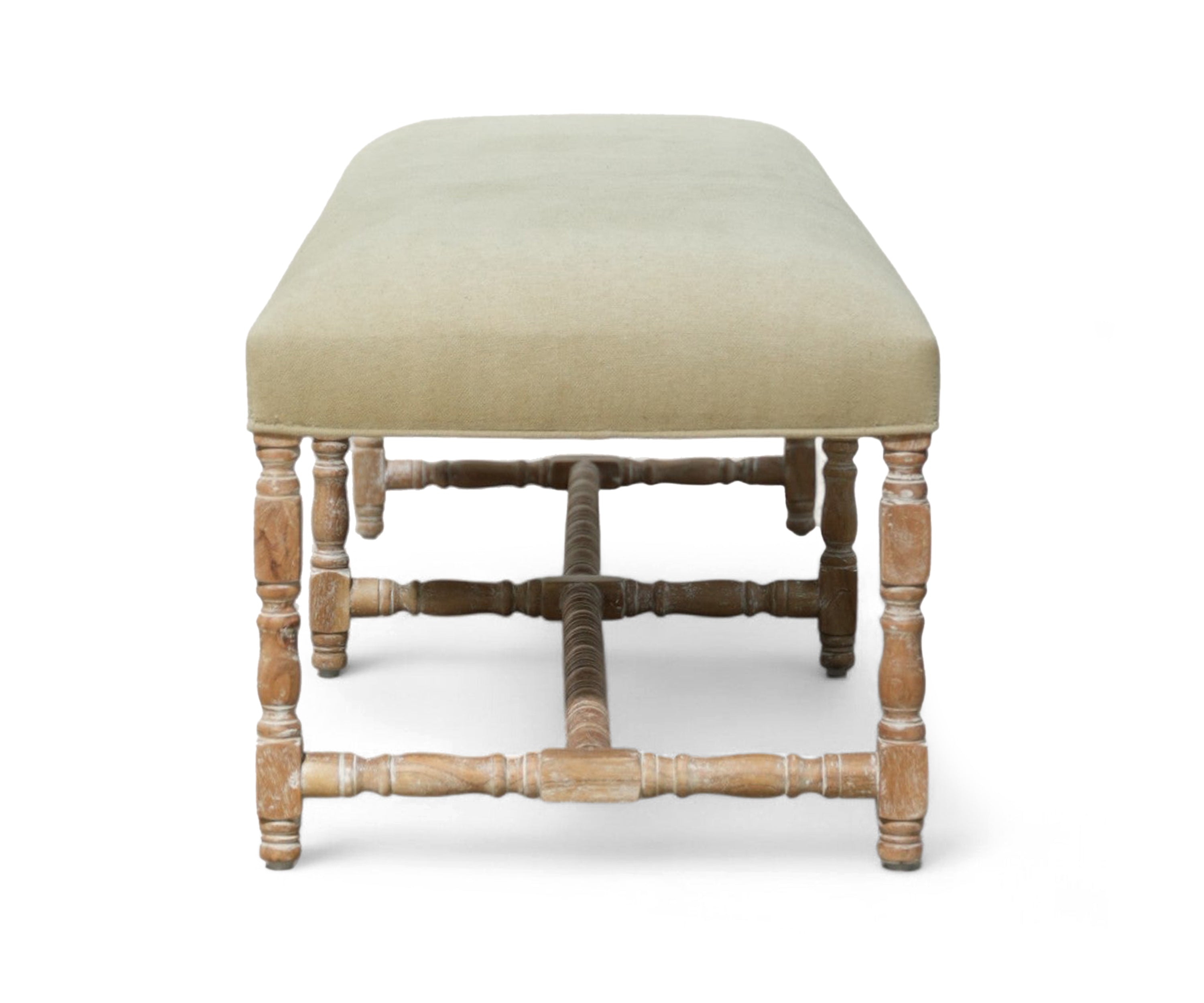 Cotton Linen Bench with Barley Twist Legs
