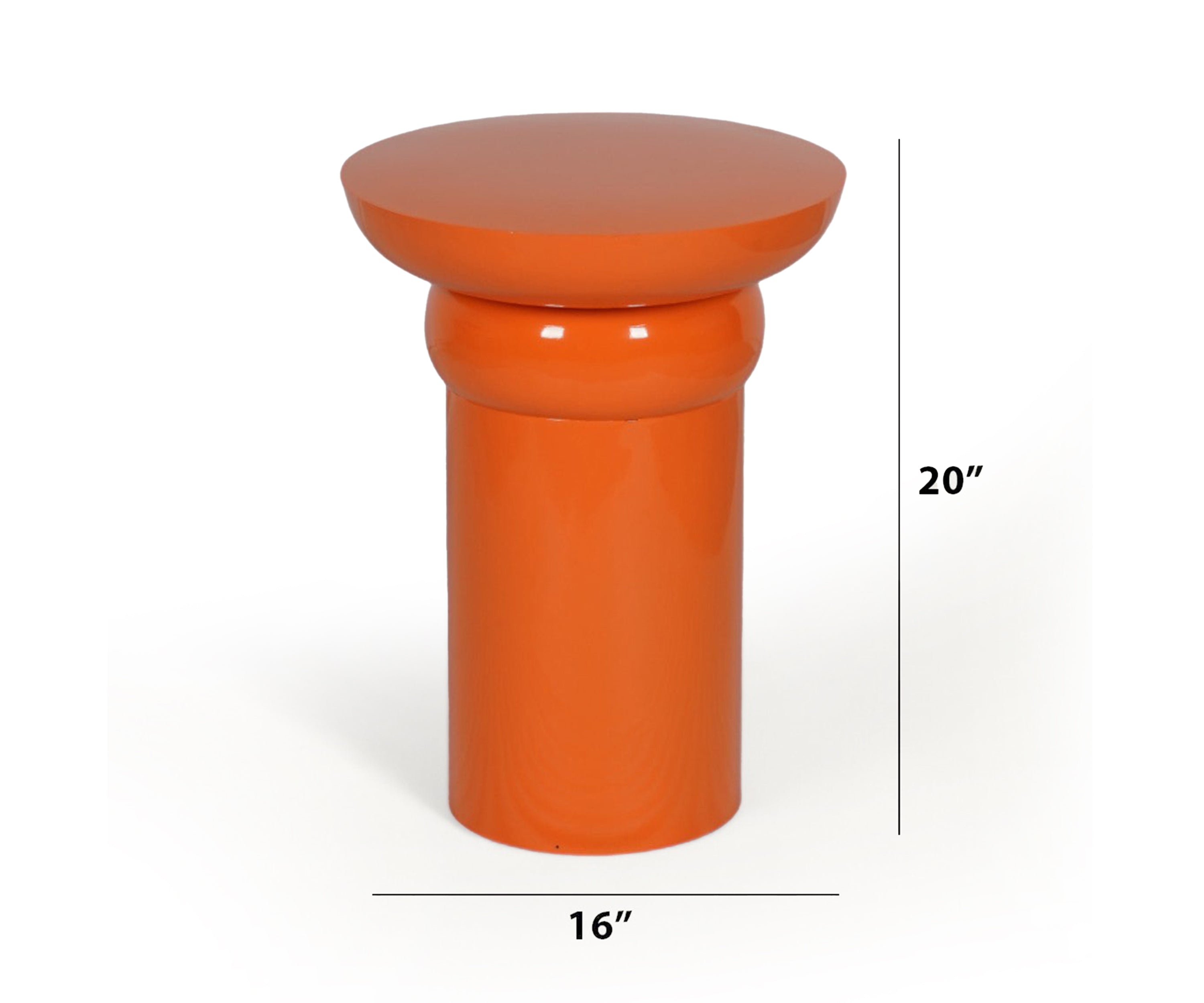Orange Metal Side Table with Drum Pedestal Base