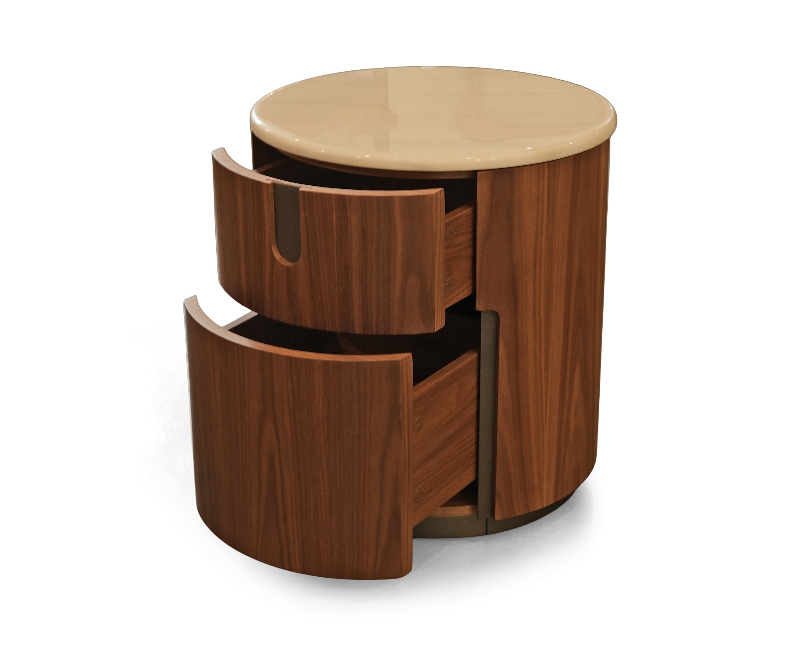 Rich Brown Acacia Round Marble-Top Bed Side Table