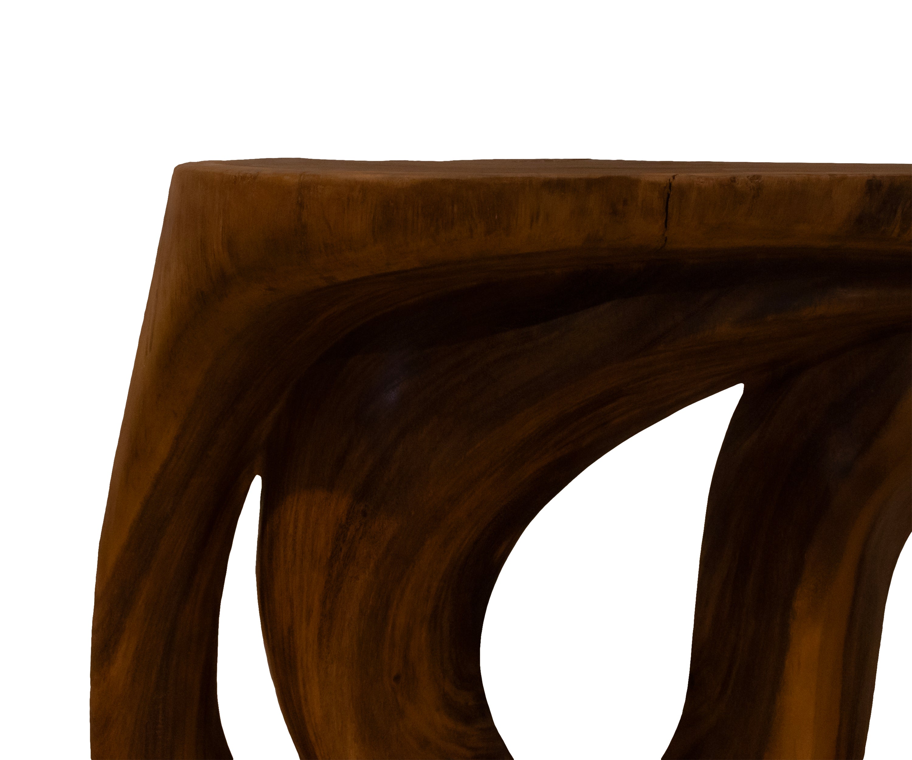 Modern Suar Wood Console Table with Open Swirl Design