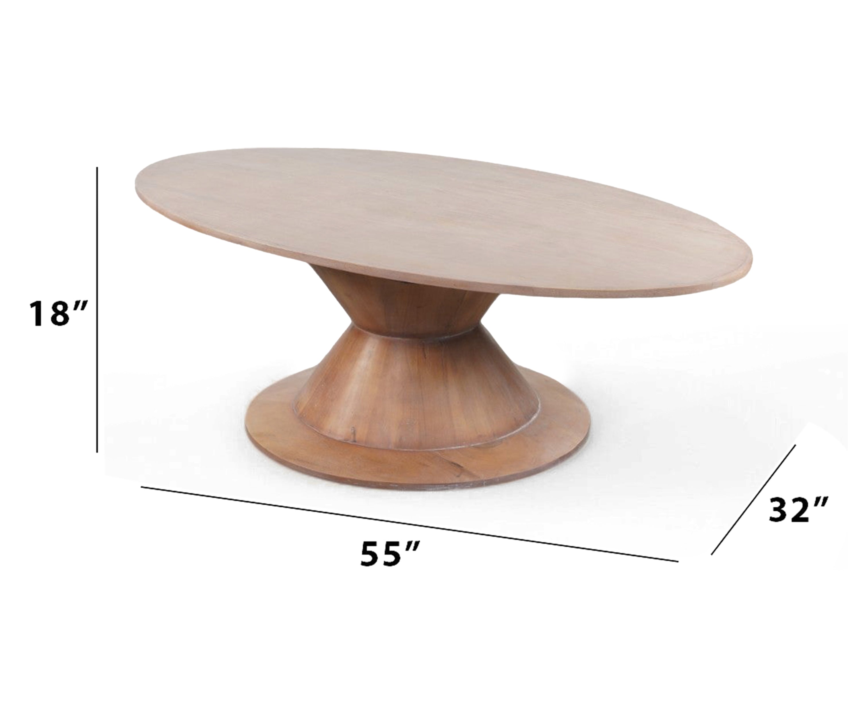 Oval Solid Wood Coffee Table with Pedestal Base