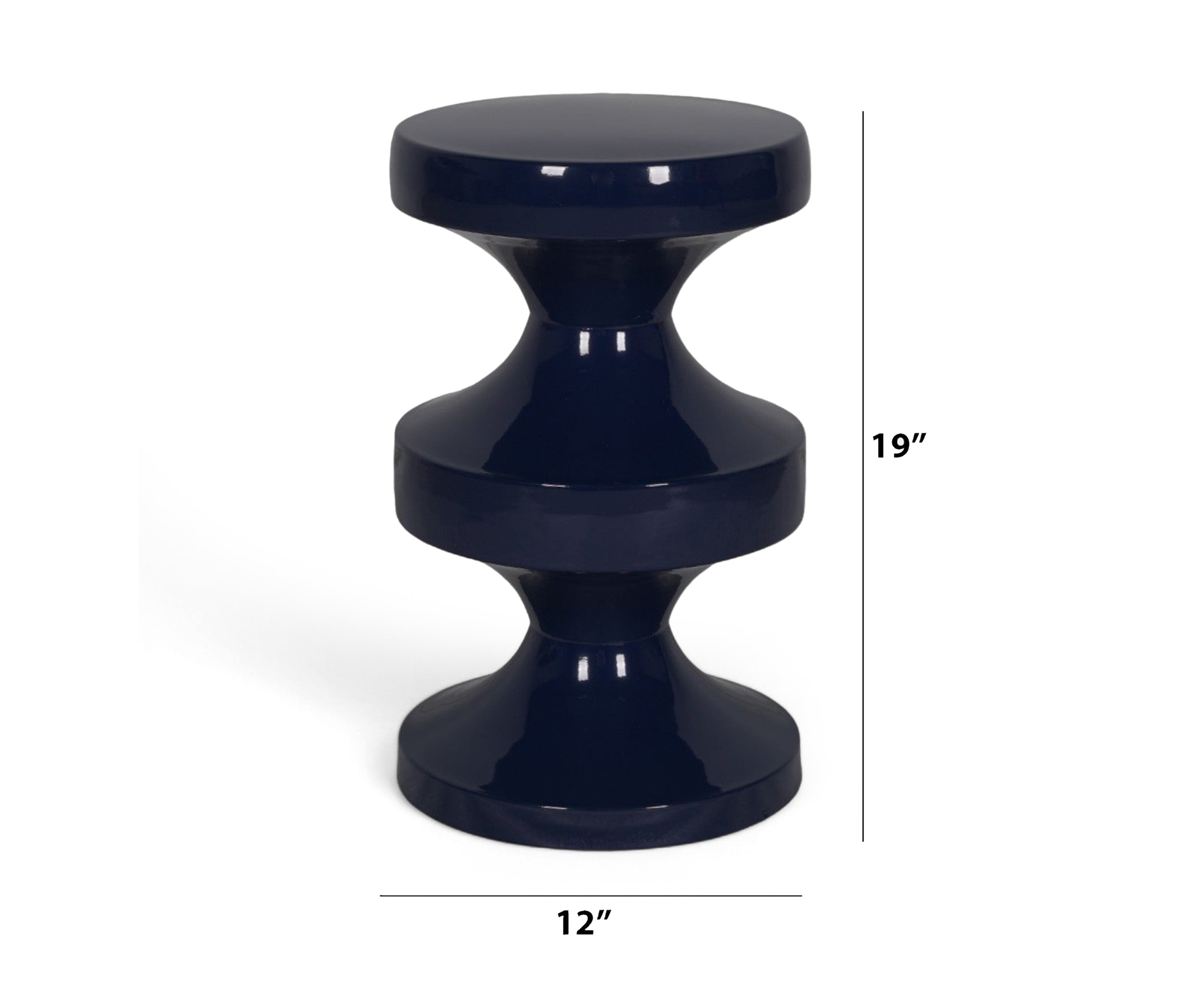 Navy Blue Sculptural Metal Side Table with Double Hourglass Base