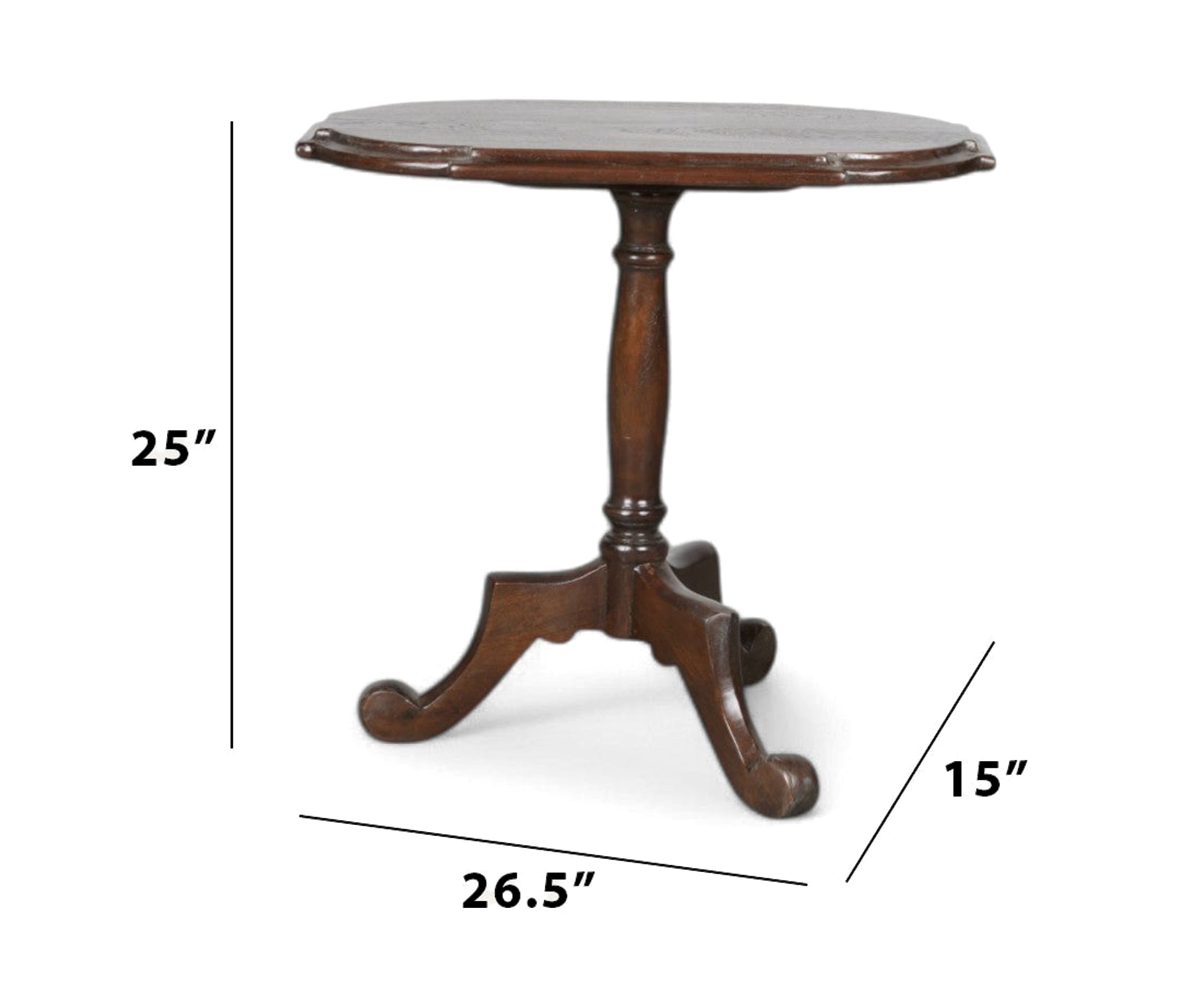 Vintage Wooden Pedestal Side Table with Shaped Top