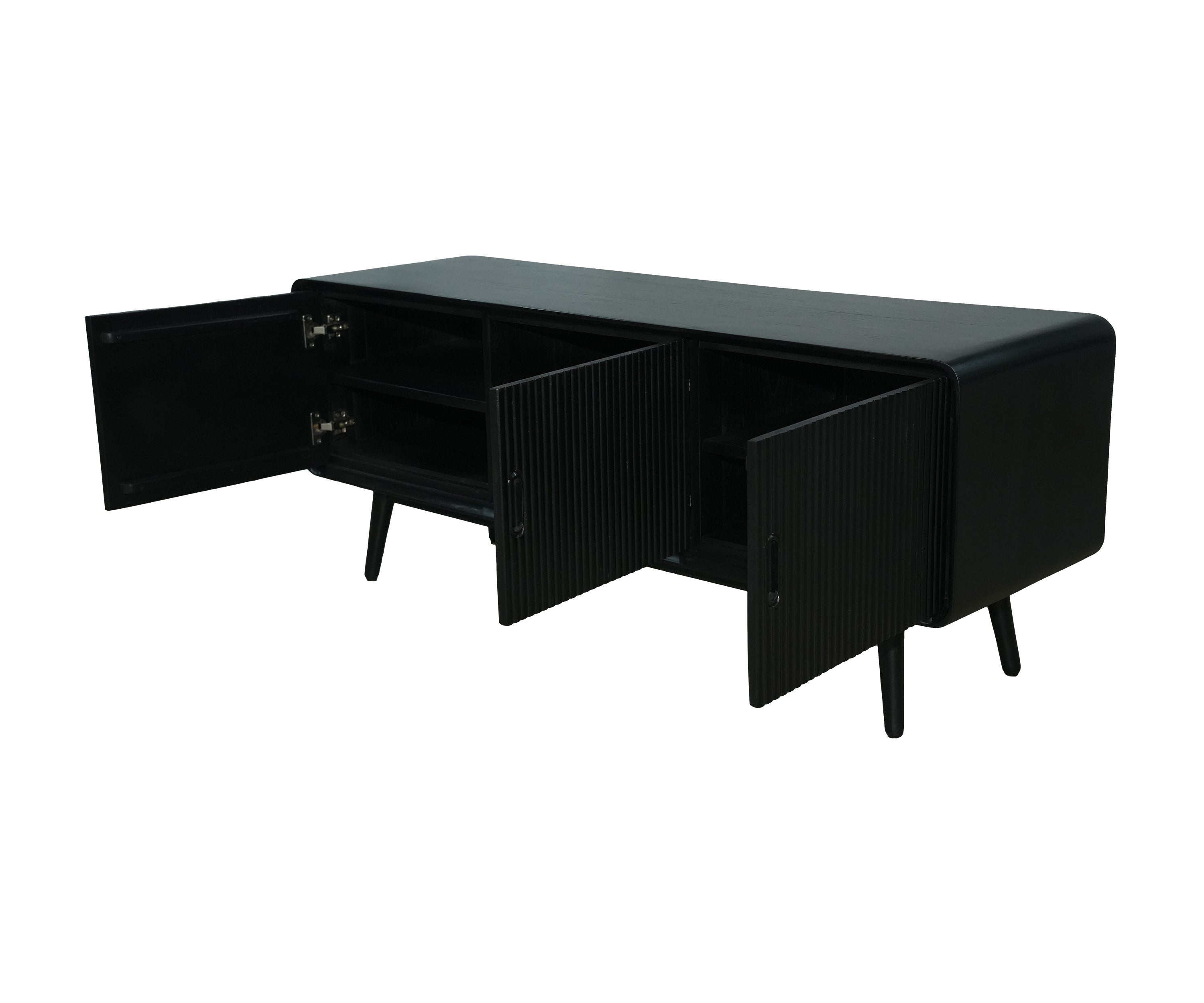 Black Fluted Rectangular TV Unit