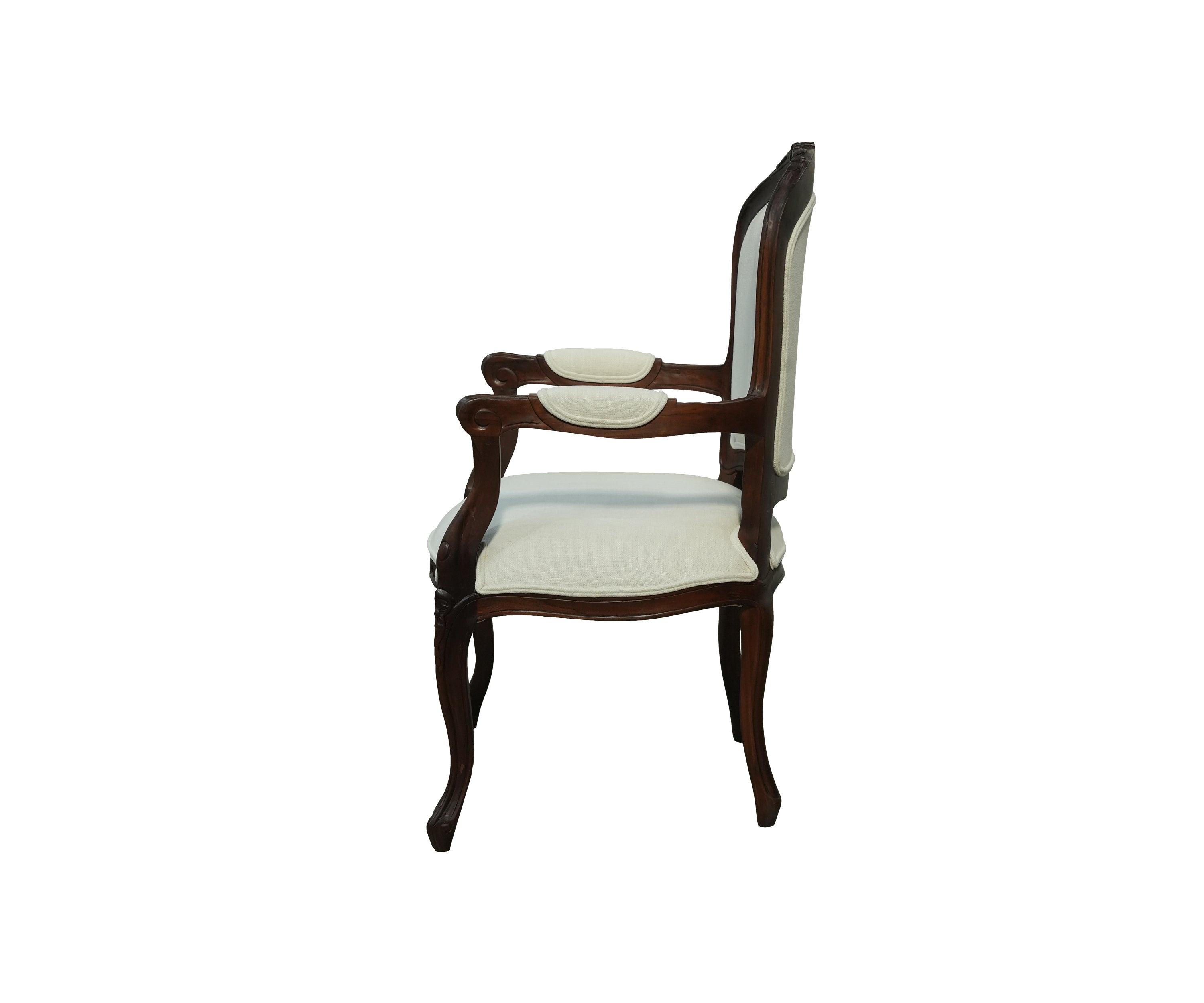 French Provincial Carved Wood Upholstered Arm Chair