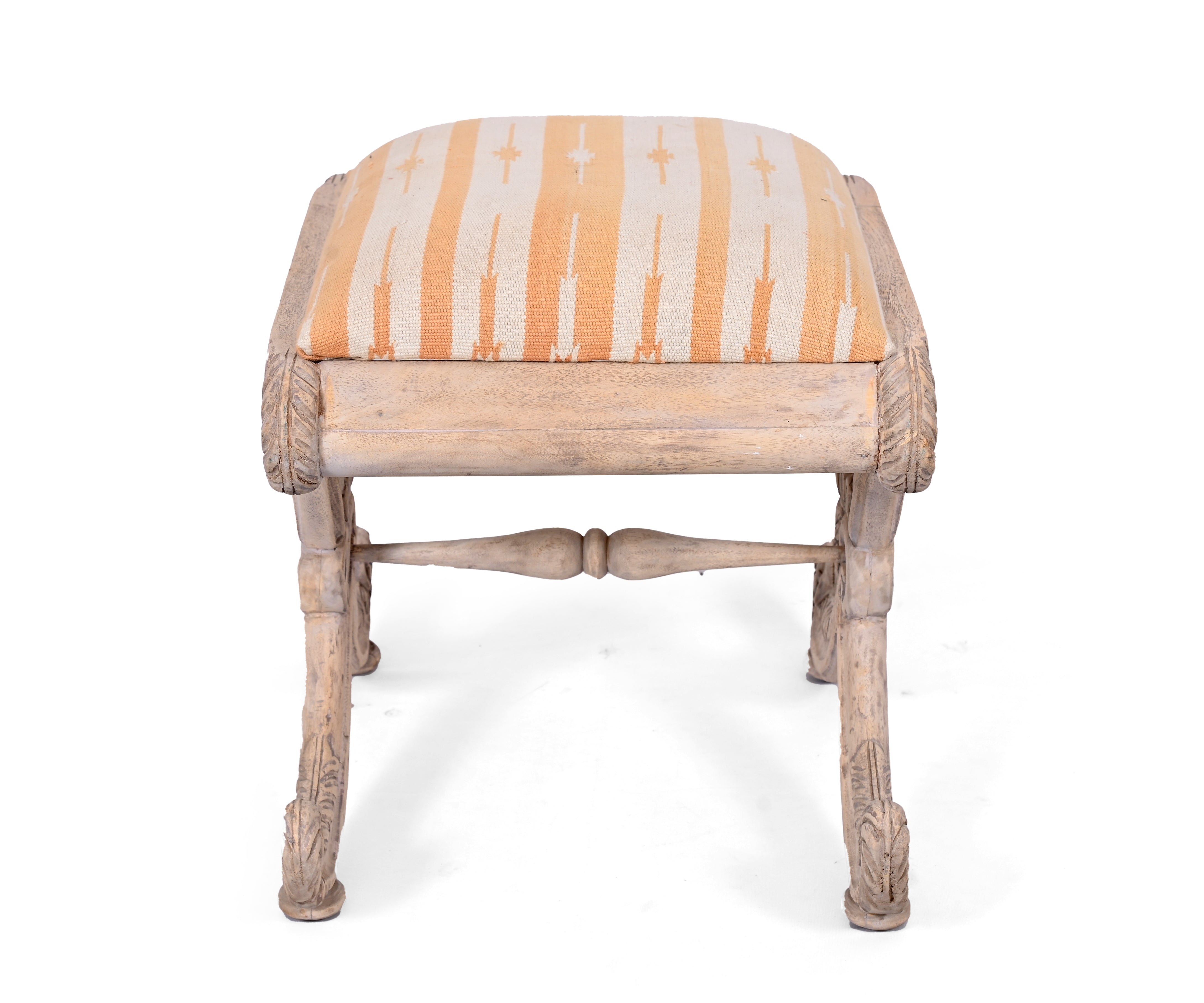 French Base Stool with Handwoven Dhurrie