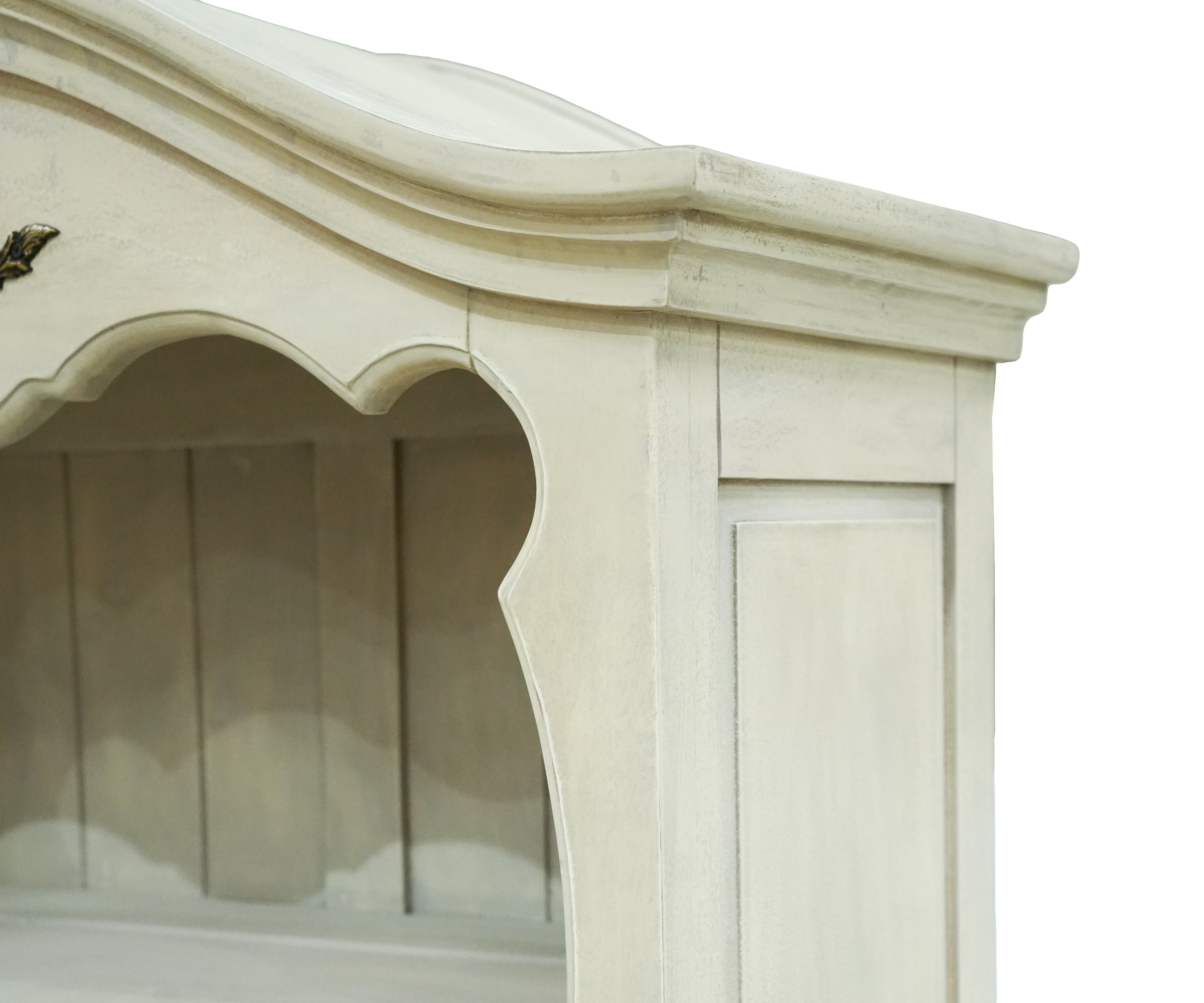 White French Country Display Cabinet with Open Shelves and Drawers
