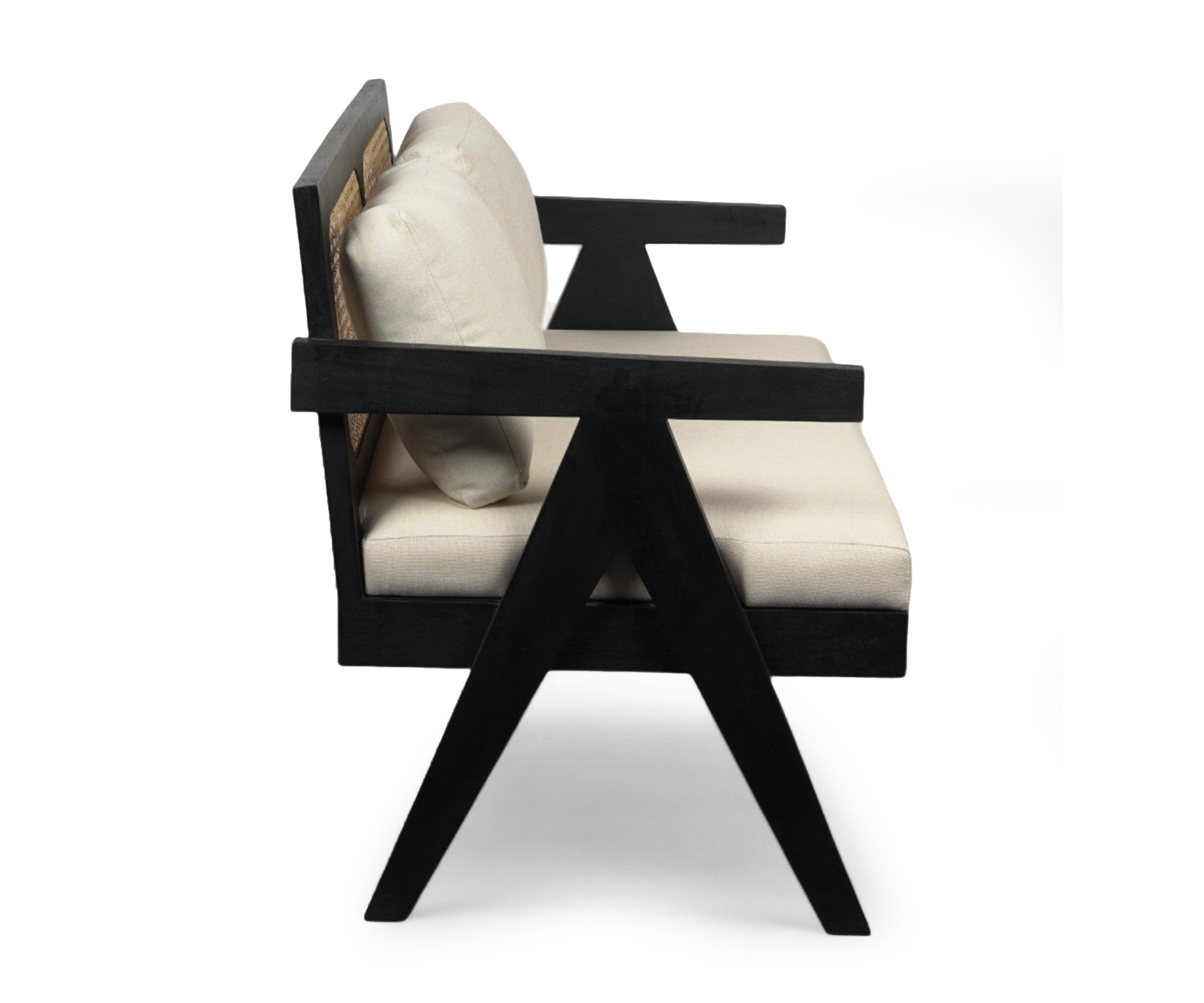 Black Wood Cane 2 Seater Sofa