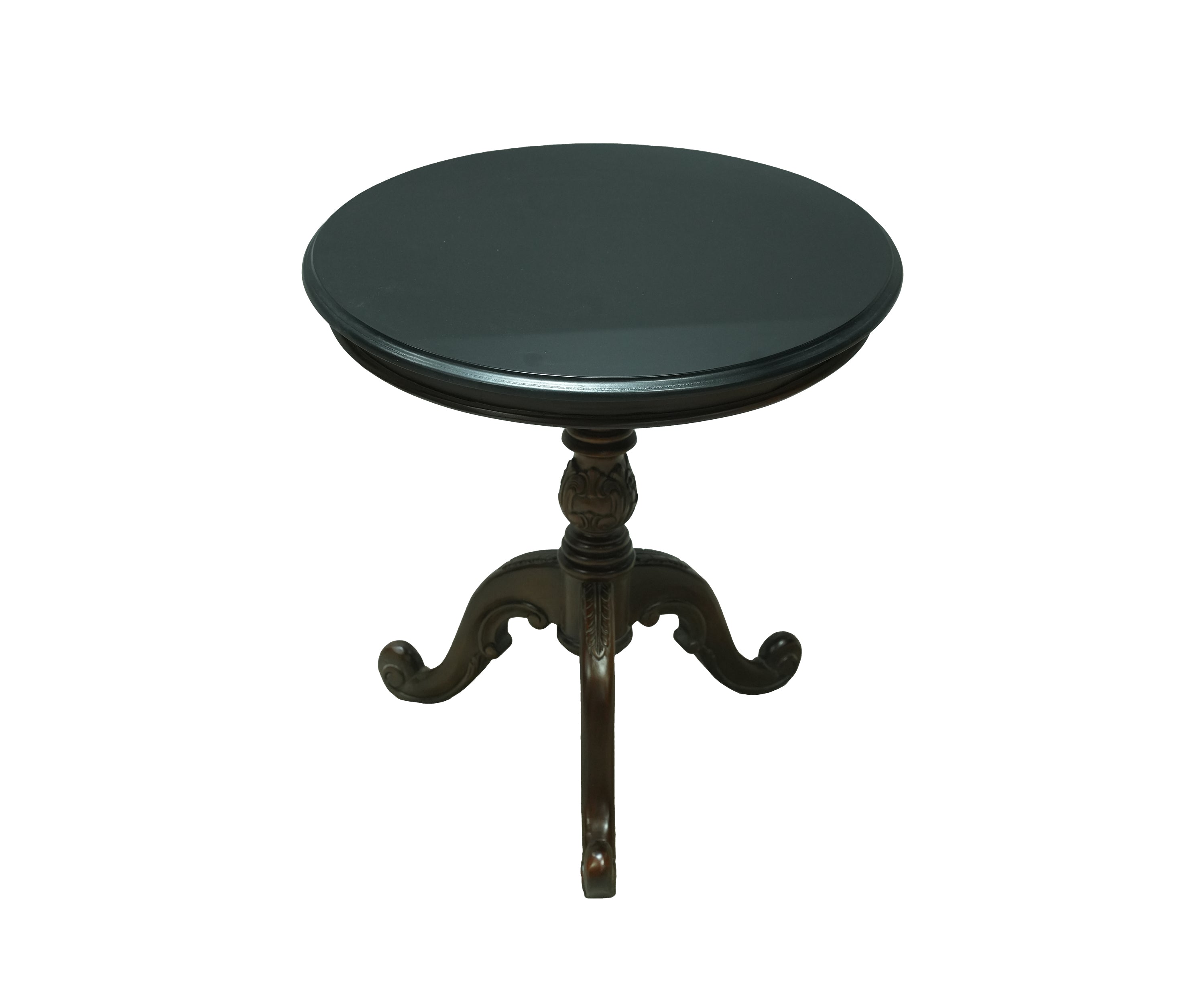 Carved Teak Pedestal Side Table with Tripod Base