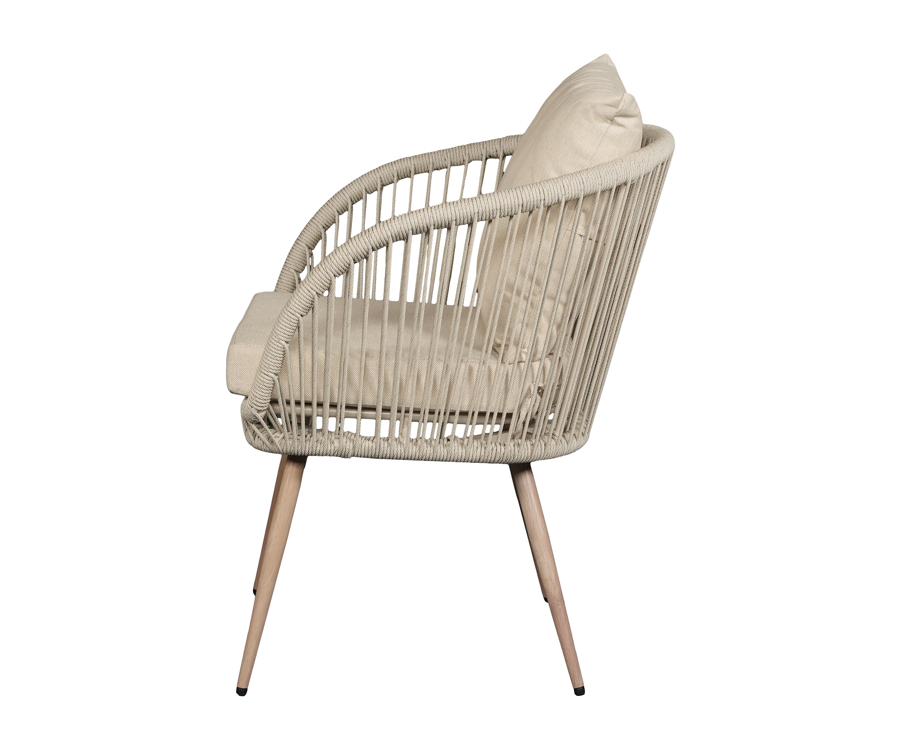 Beige Ropes Woven Back Outdoor Armchair with Metal Frame