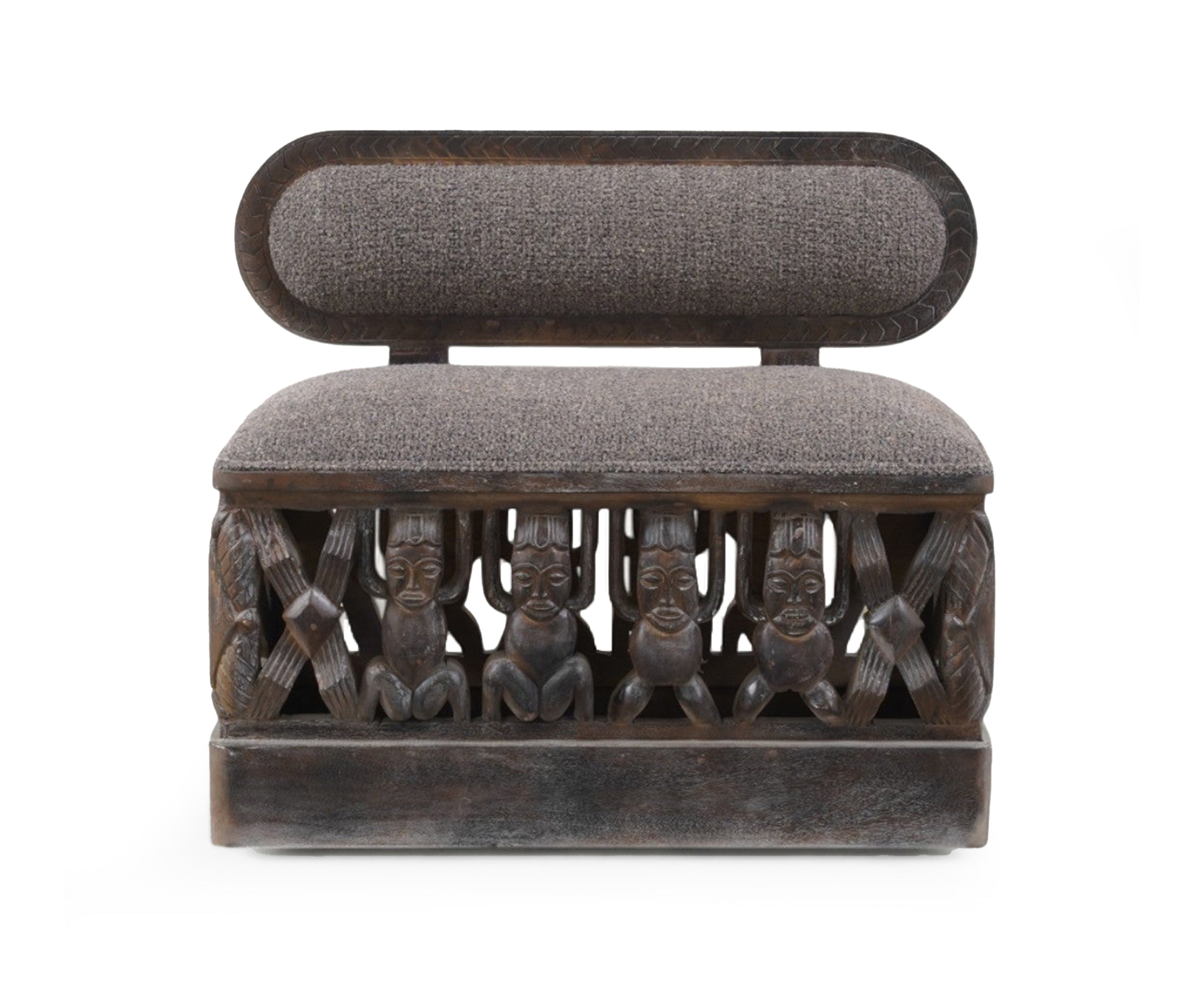 Tribal Carved Wooden 2 Seater Sofa