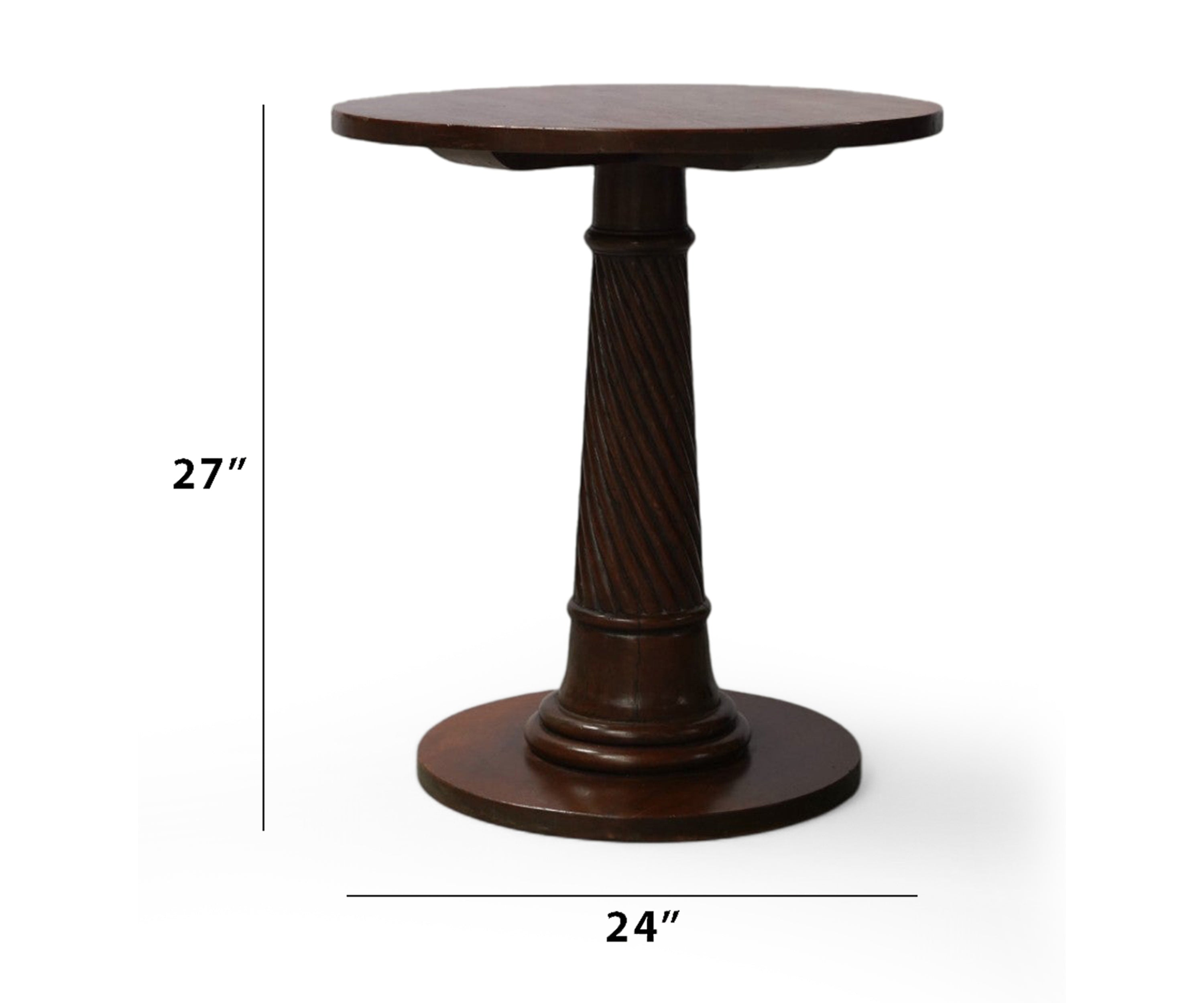 Solid Wood Round Side Table with Carved Pedestal Base