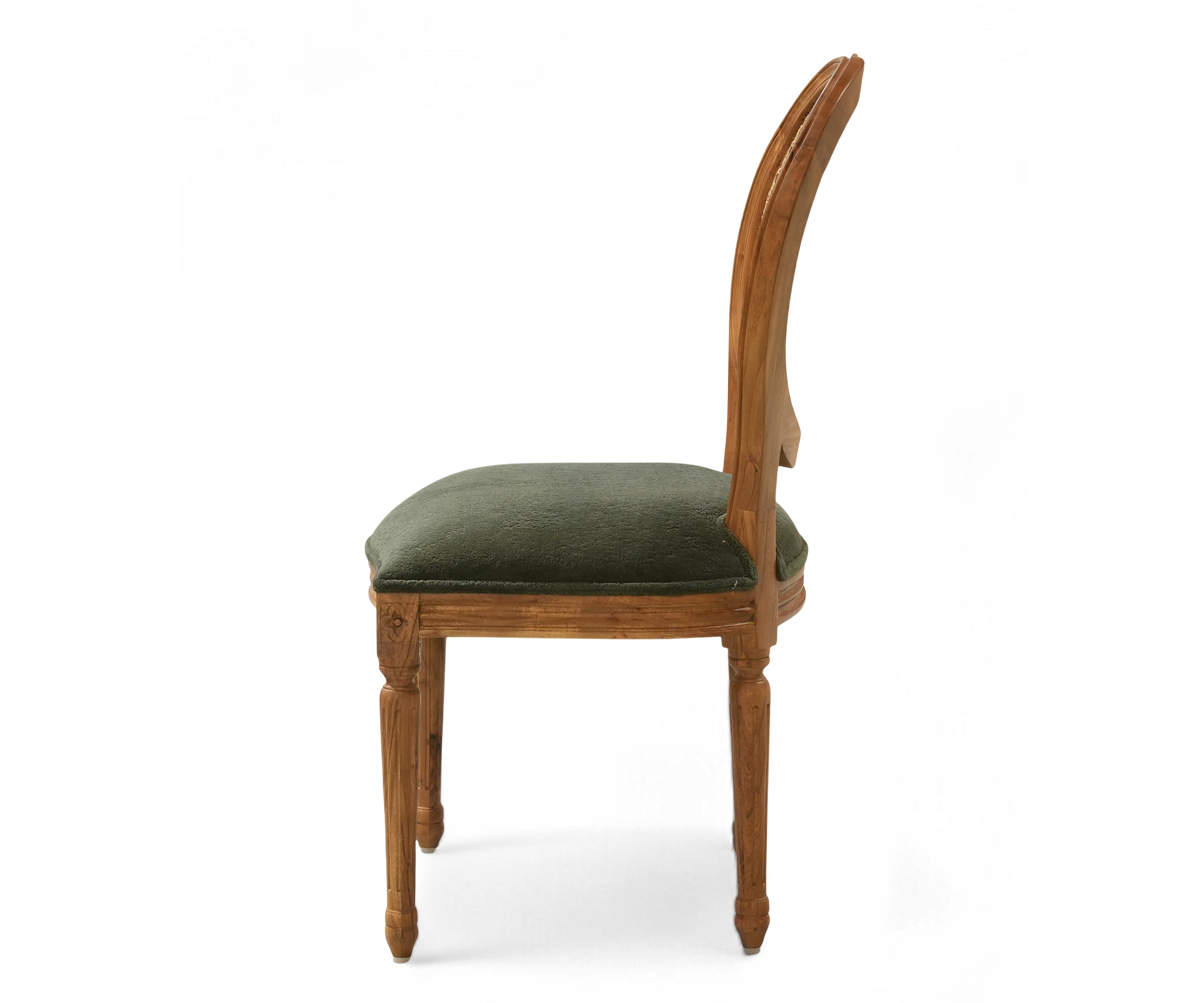Natural Wood Oval Cane Back Dining Chair with Olive Upholstered Seat