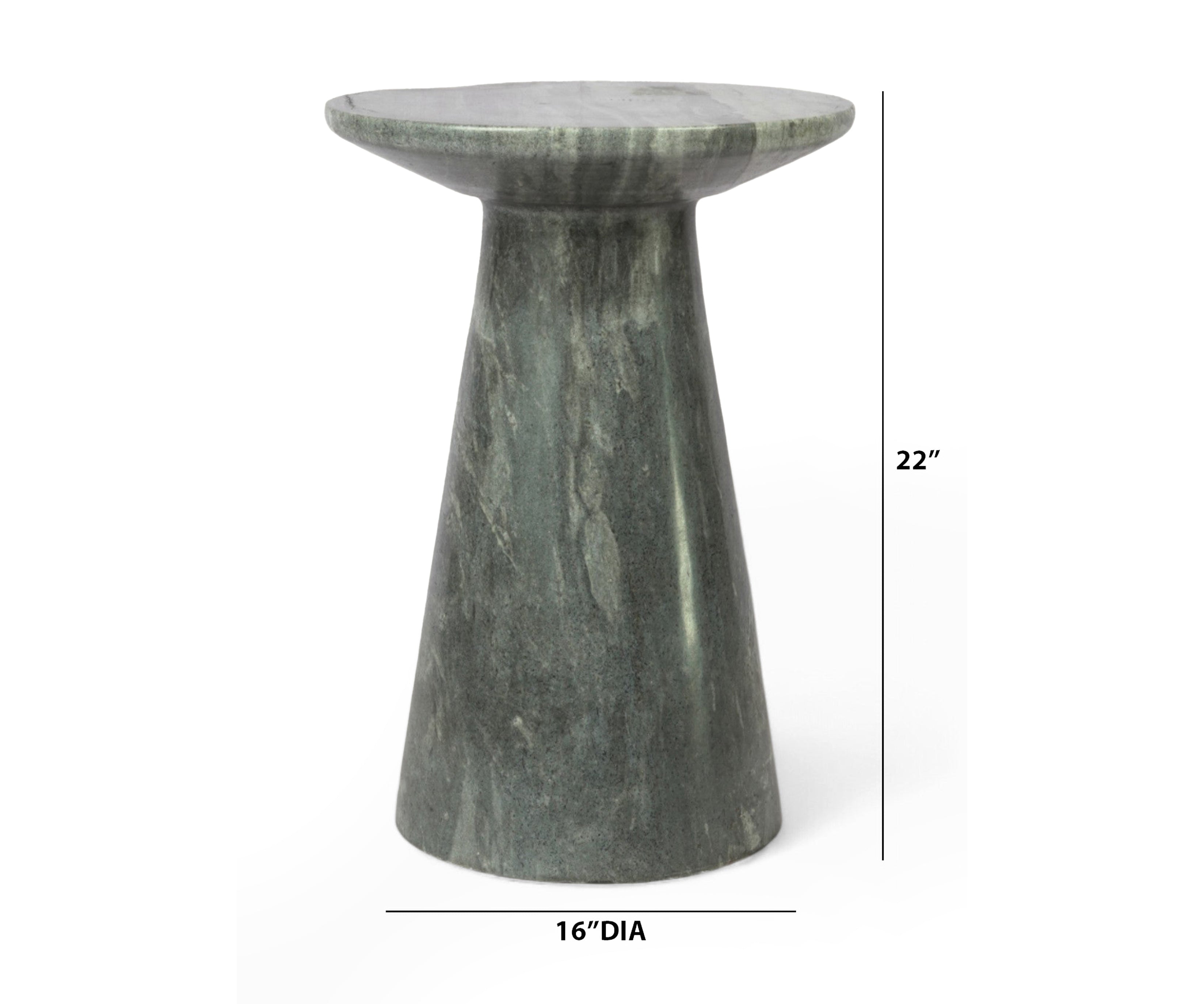Green Marble Side Table with Tapered Pedestal Base