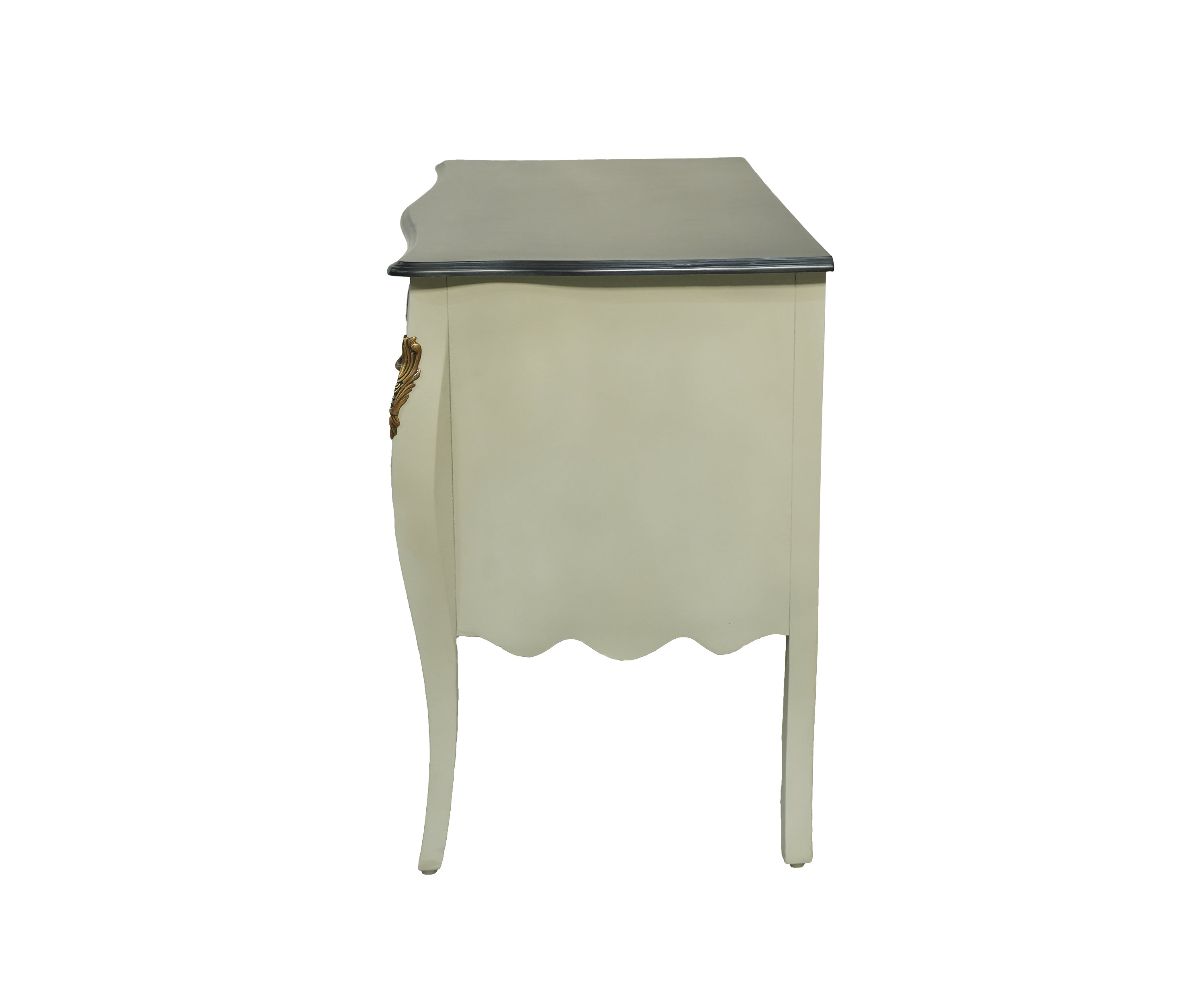 French Style Cream Bombe Chest of Drawers with Black Top
