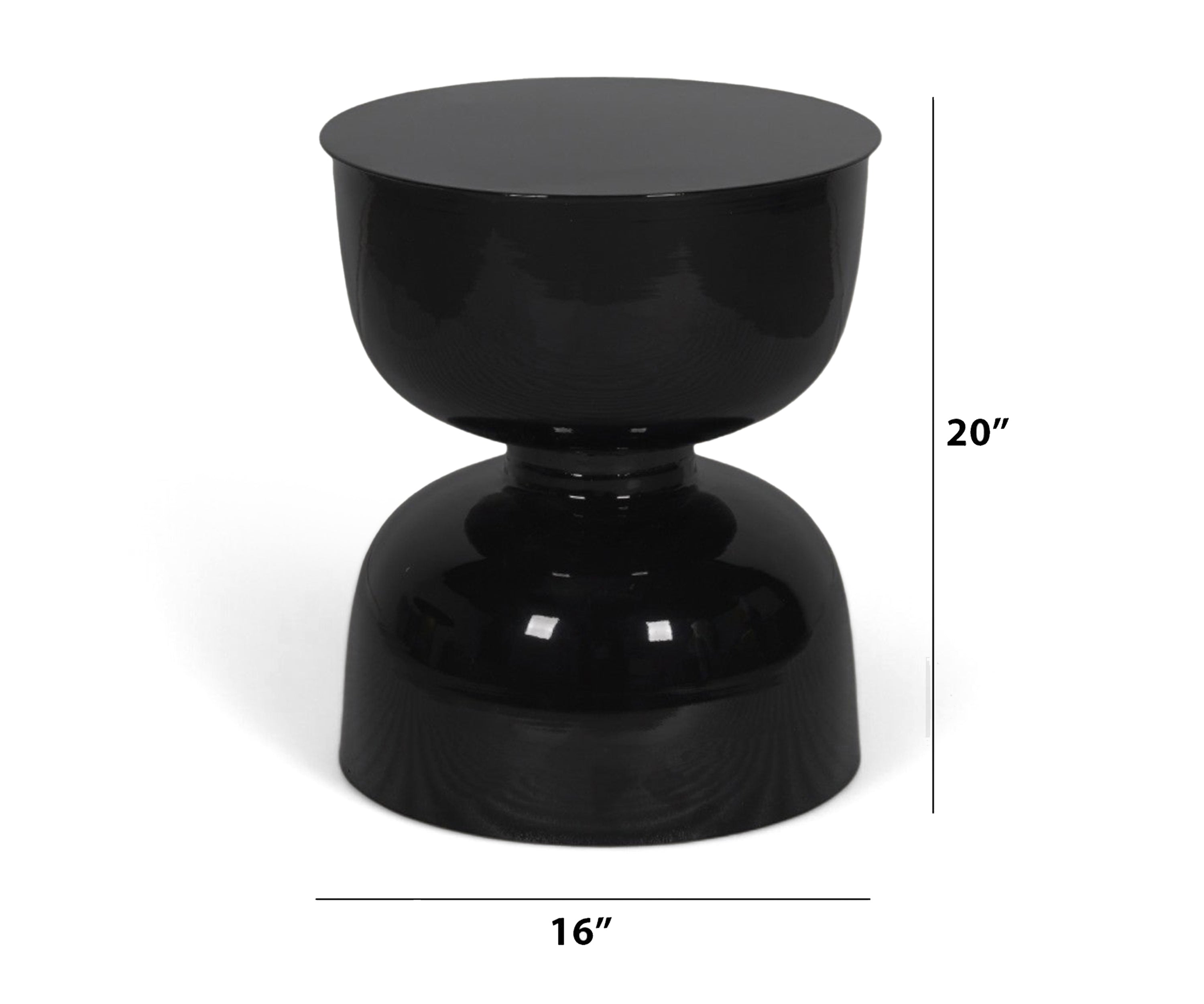 Black Metal Side Table with Hourglass-Style Pedestal Base