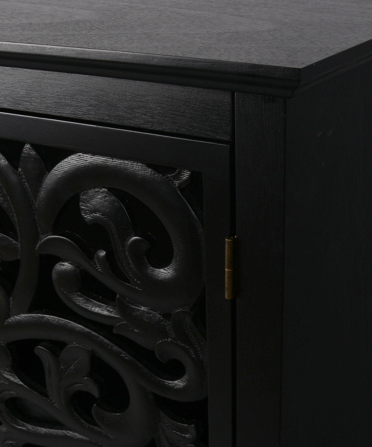 Charcoal Black Carved Floral 2-Door Cabinet