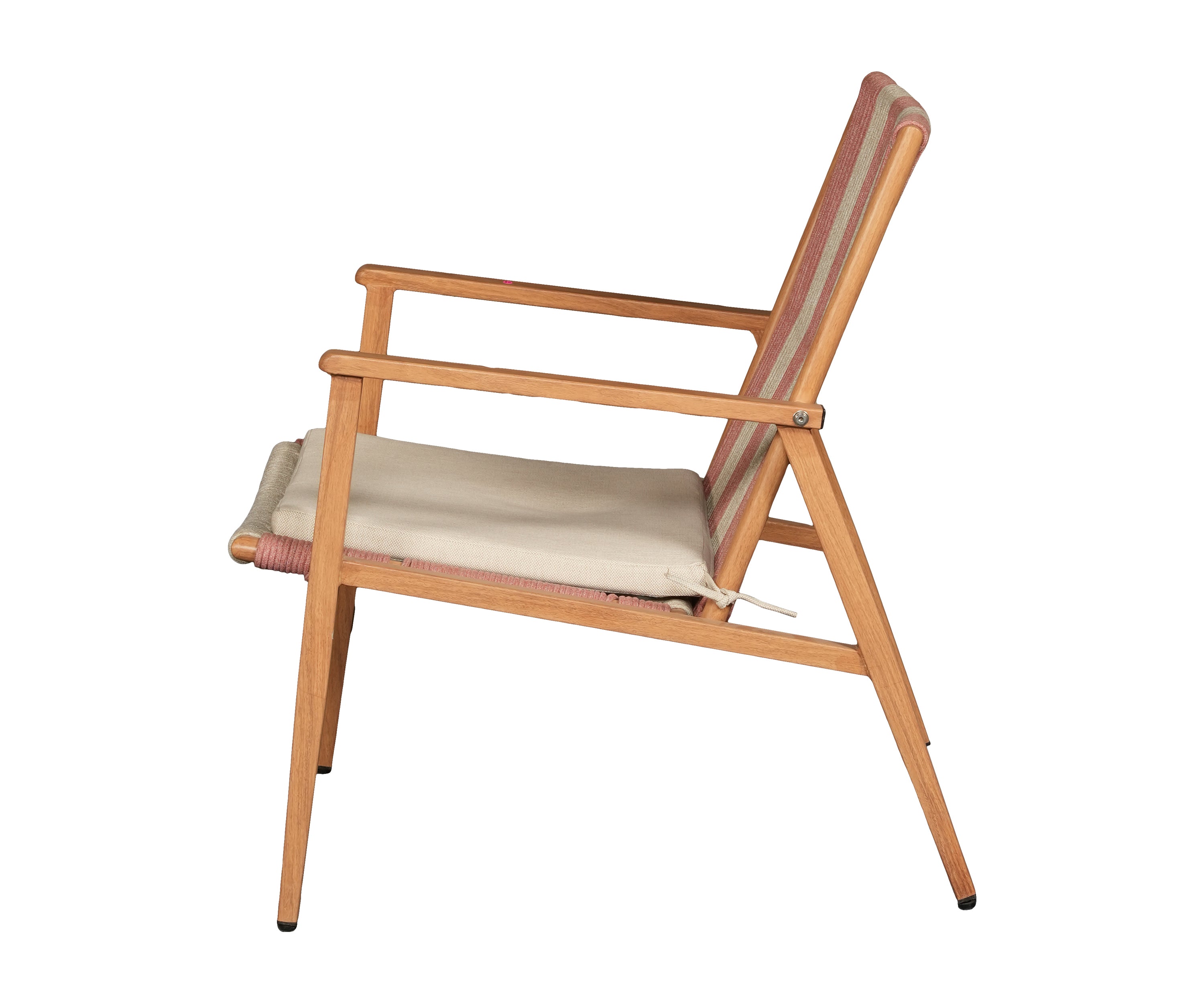 Pastel Pink Metal Armchair with Nylon Rope Backrest