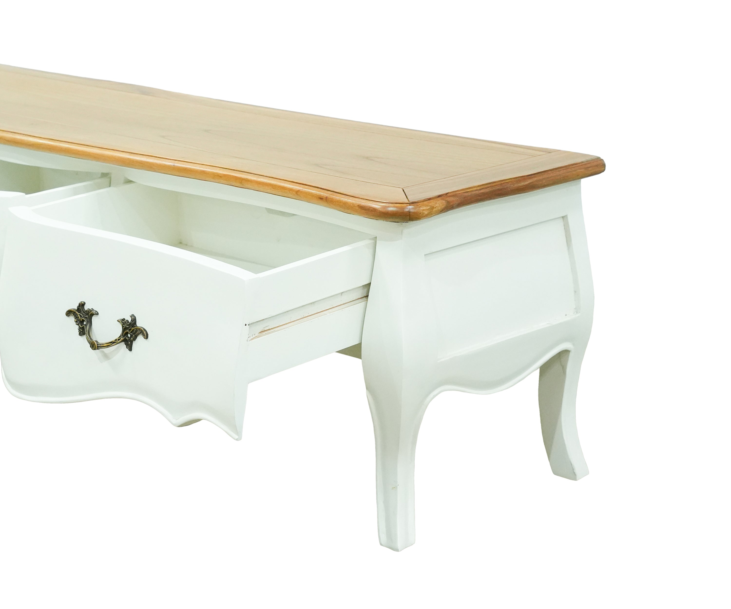 French Classic Whitewashed TV Unit with Wooden Top