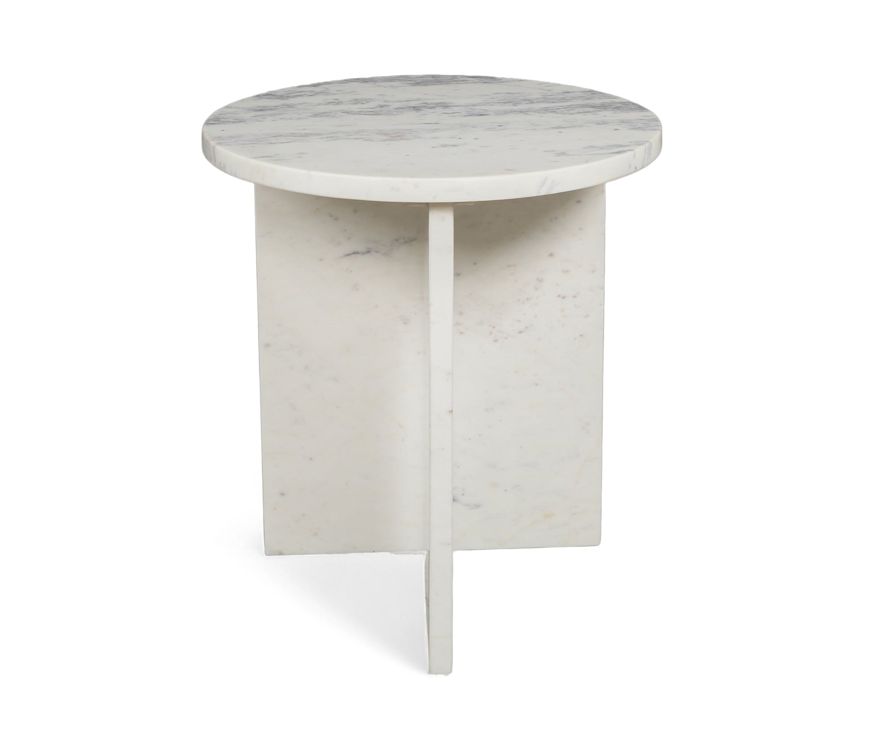White Vein Marble Side Table with Sculptural Pedestal Base