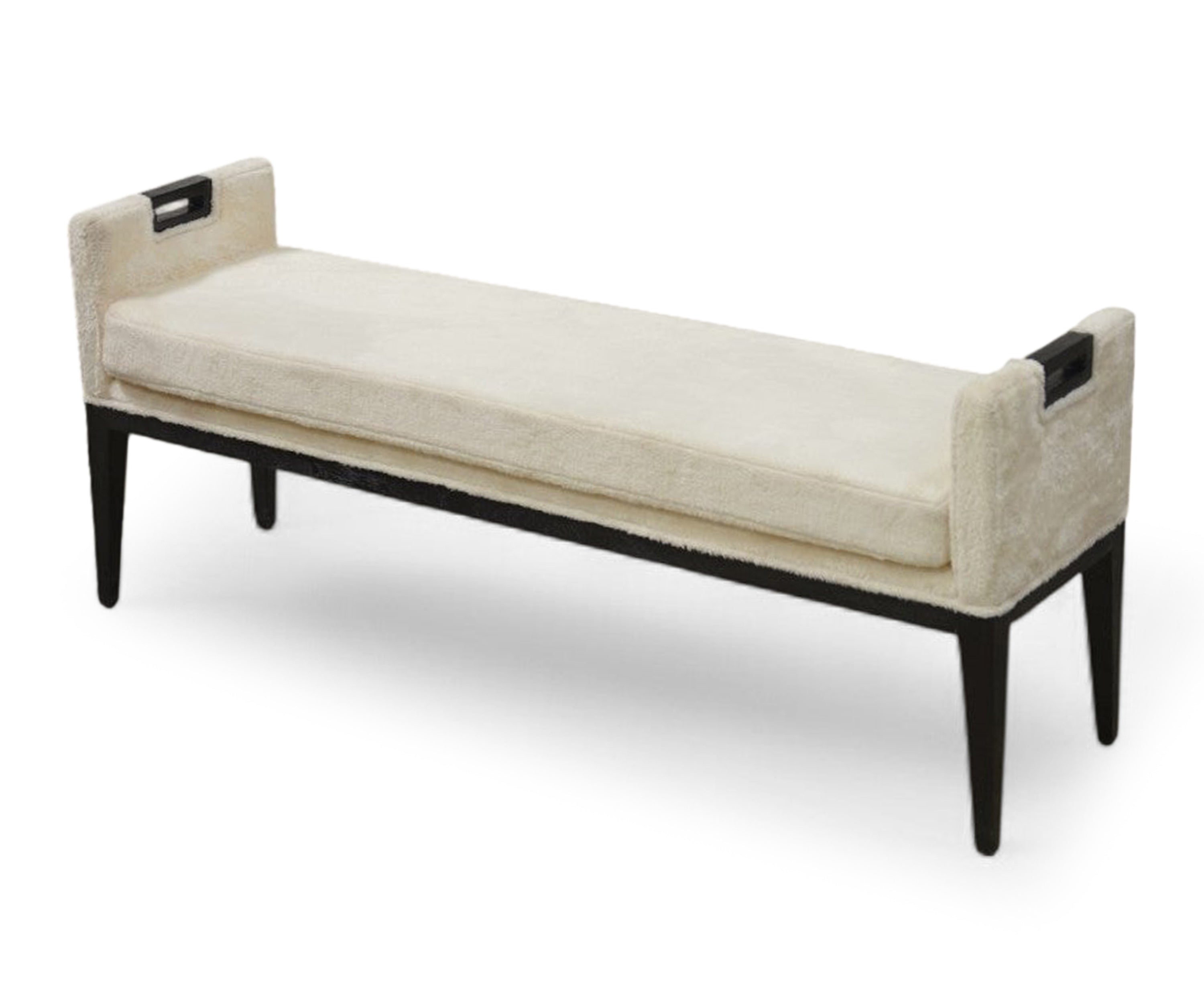 Cream Fur Bench with Black Wooden Legs