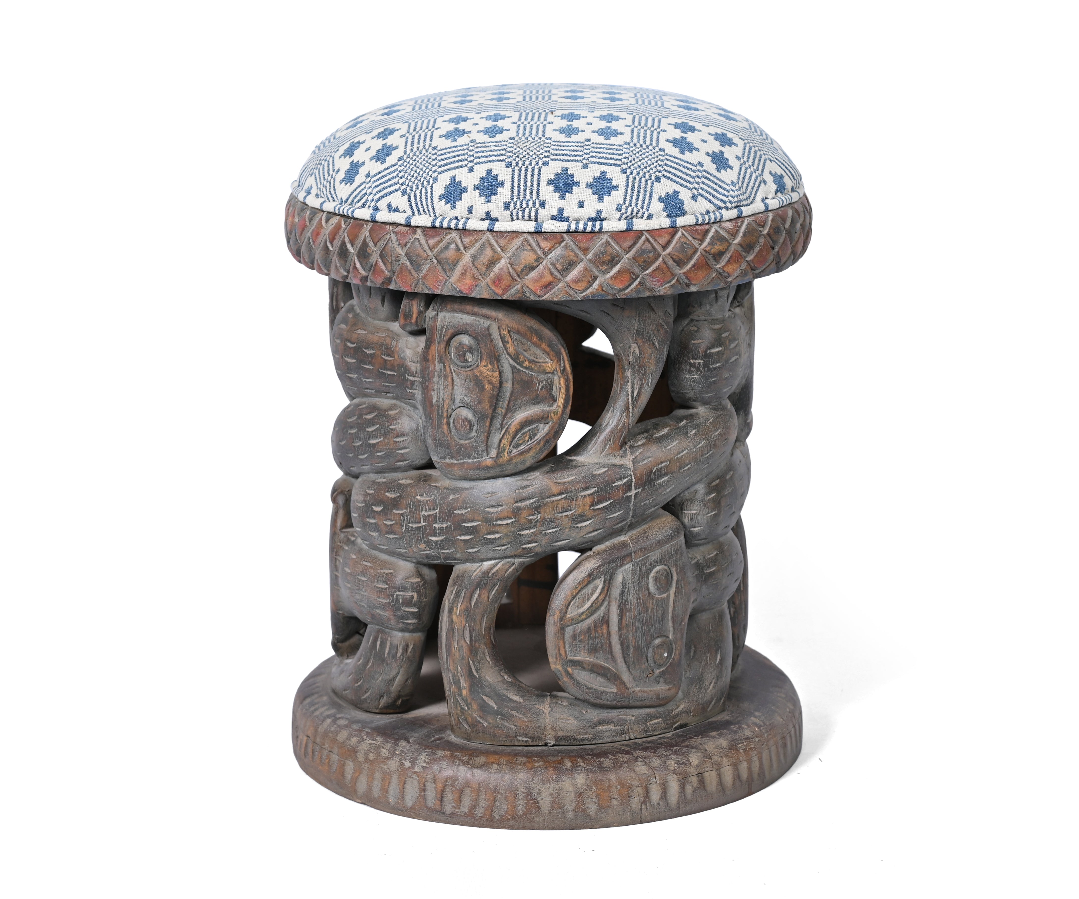 Tribal Carved Wooden Accent Stool