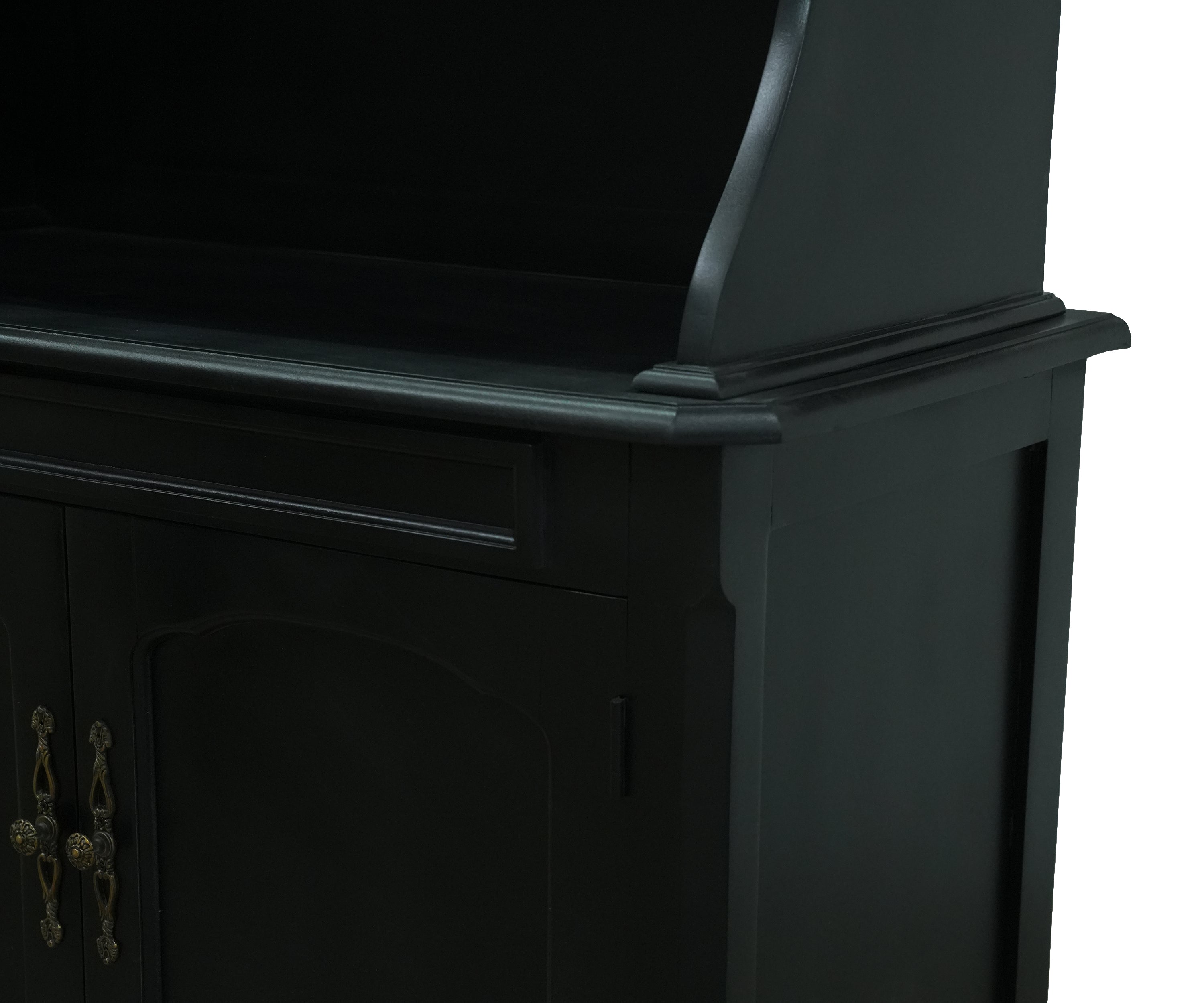 Black Display Cabinet with Open Shelves and Double Door Storage