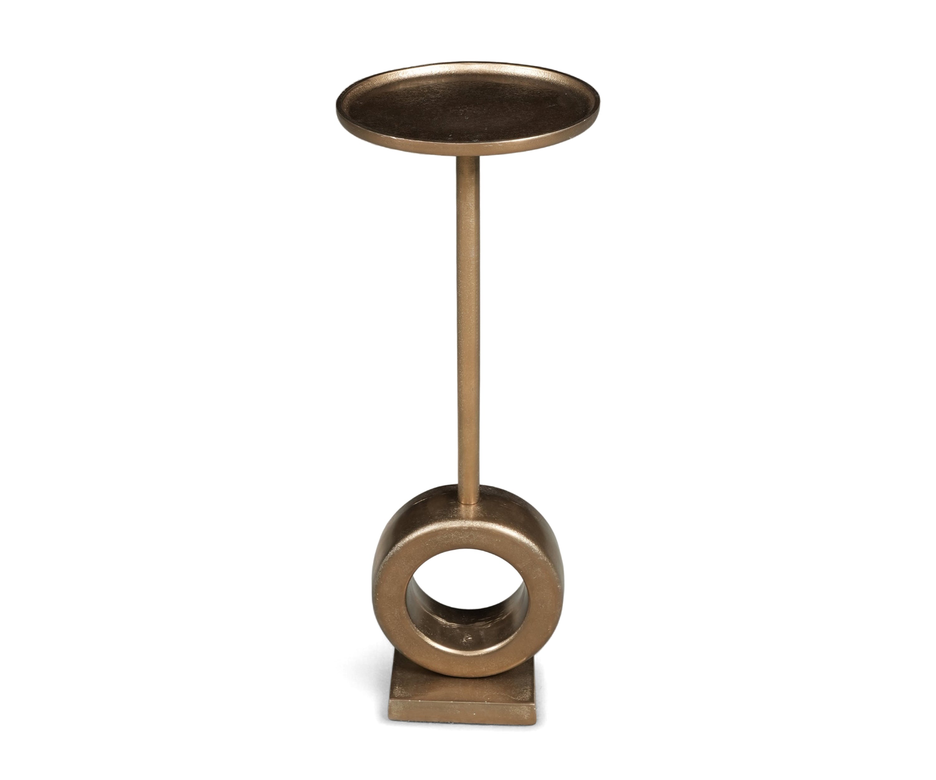 Brass Finish Martini Side Table with Sculptural Ring Base