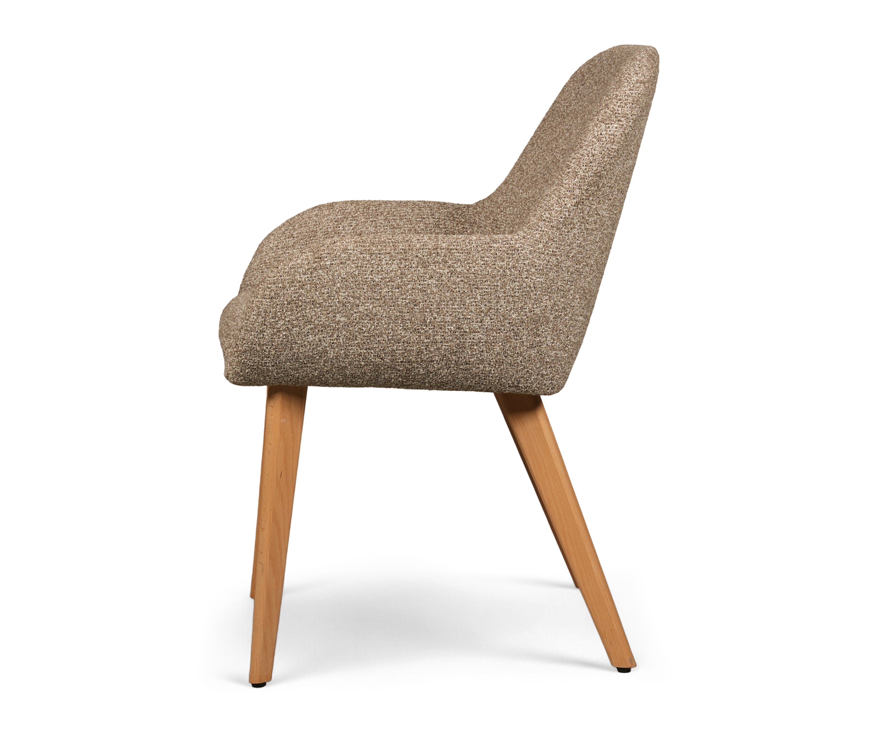 Taupe Textured Upholstered Arm Dining Chair with Natural Wood Legs