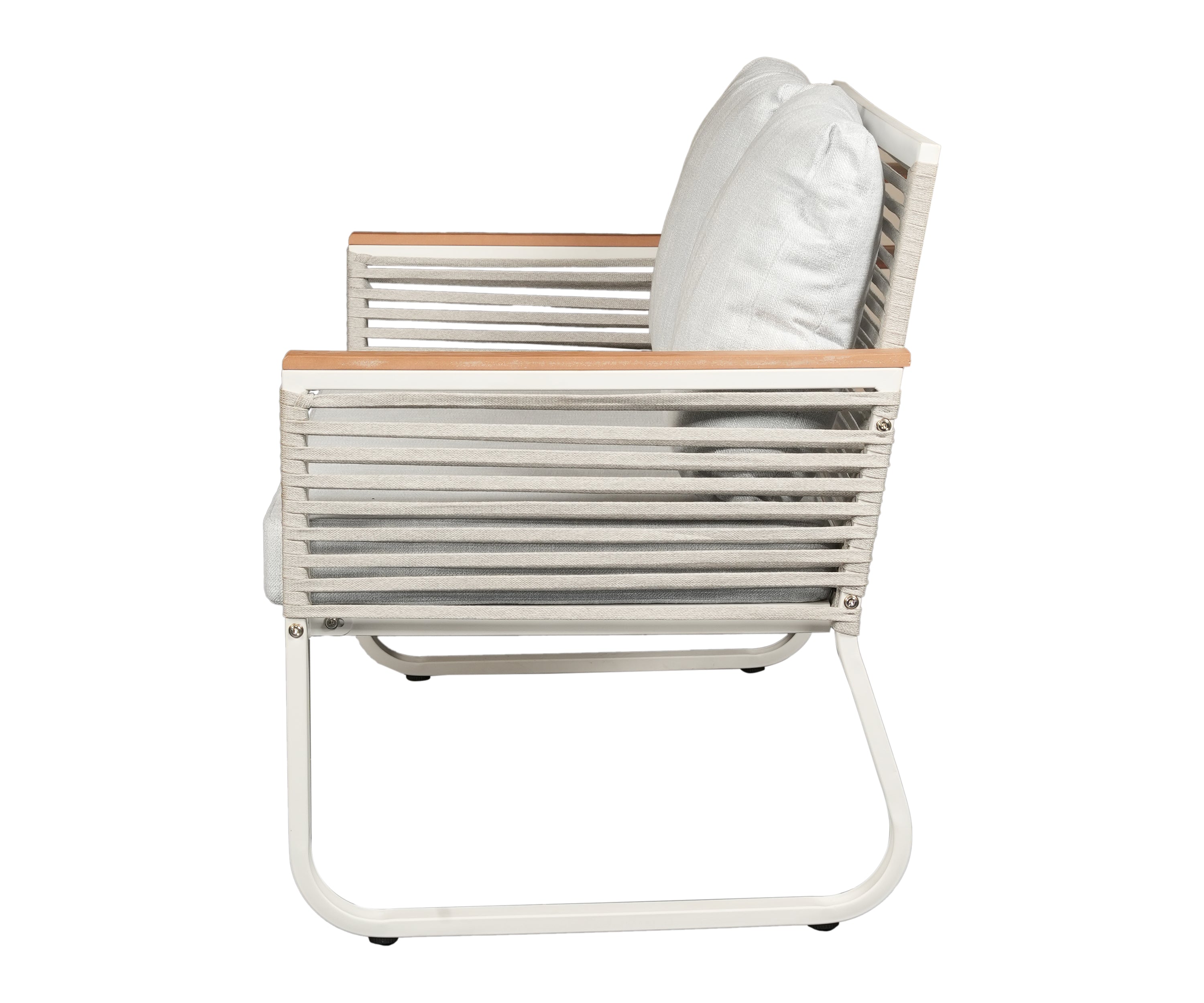 Modern Outdoor 2 Seater Sofa in White Metal Frame with Rope Detail