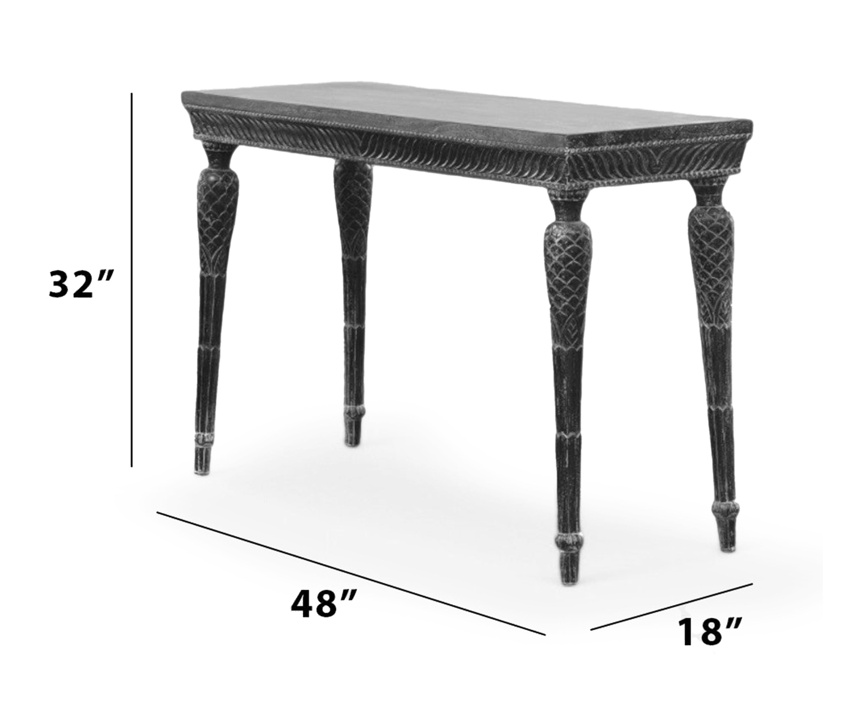 French Style Carved Black Console Table with Sculpted Legs
