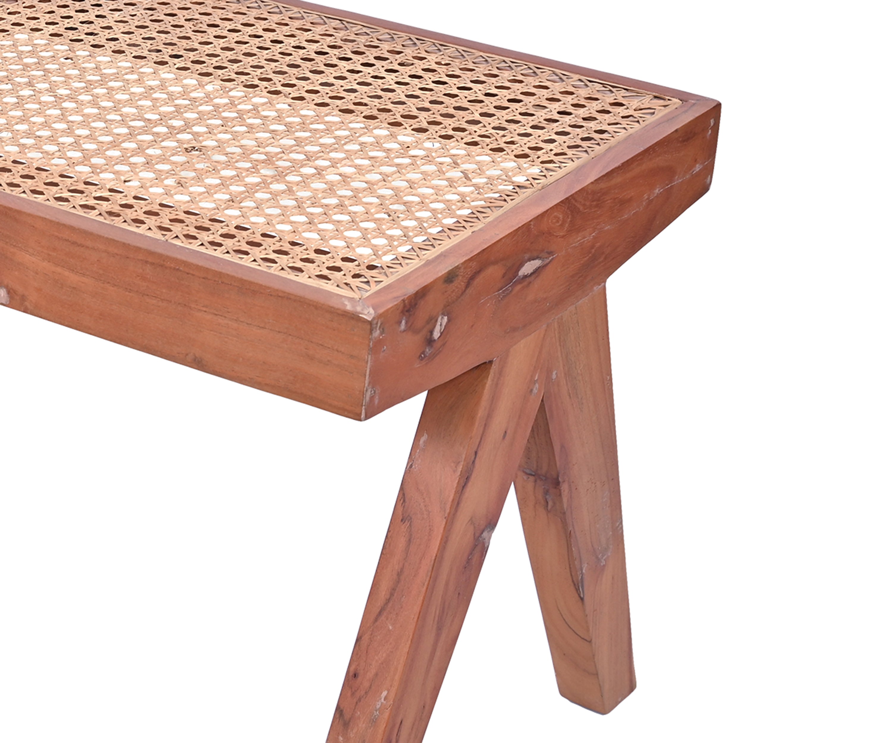 Warm Brown Cane Bench with Wooden Frame