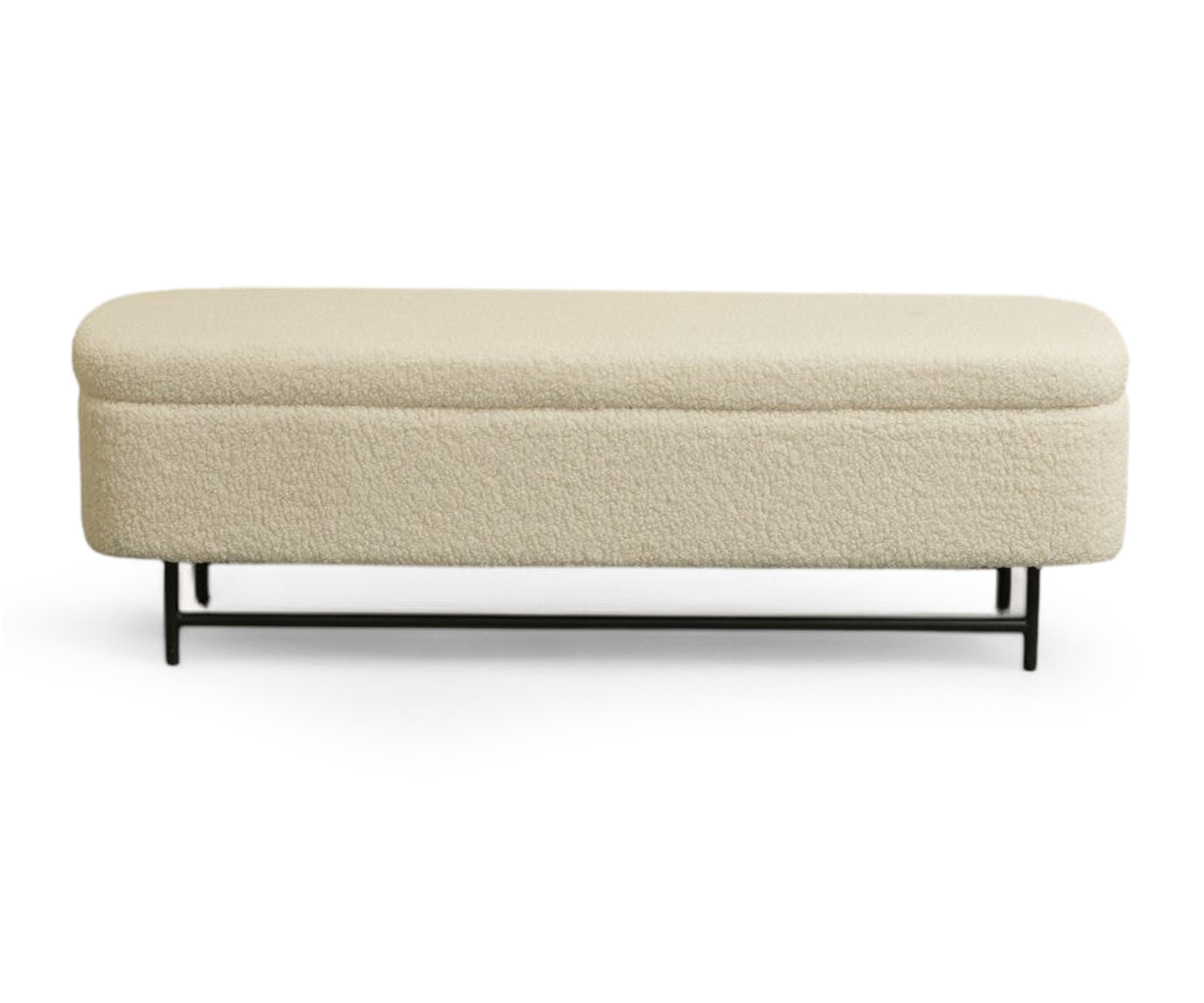 Ivory Bouclé Rectangular Bench with Storage