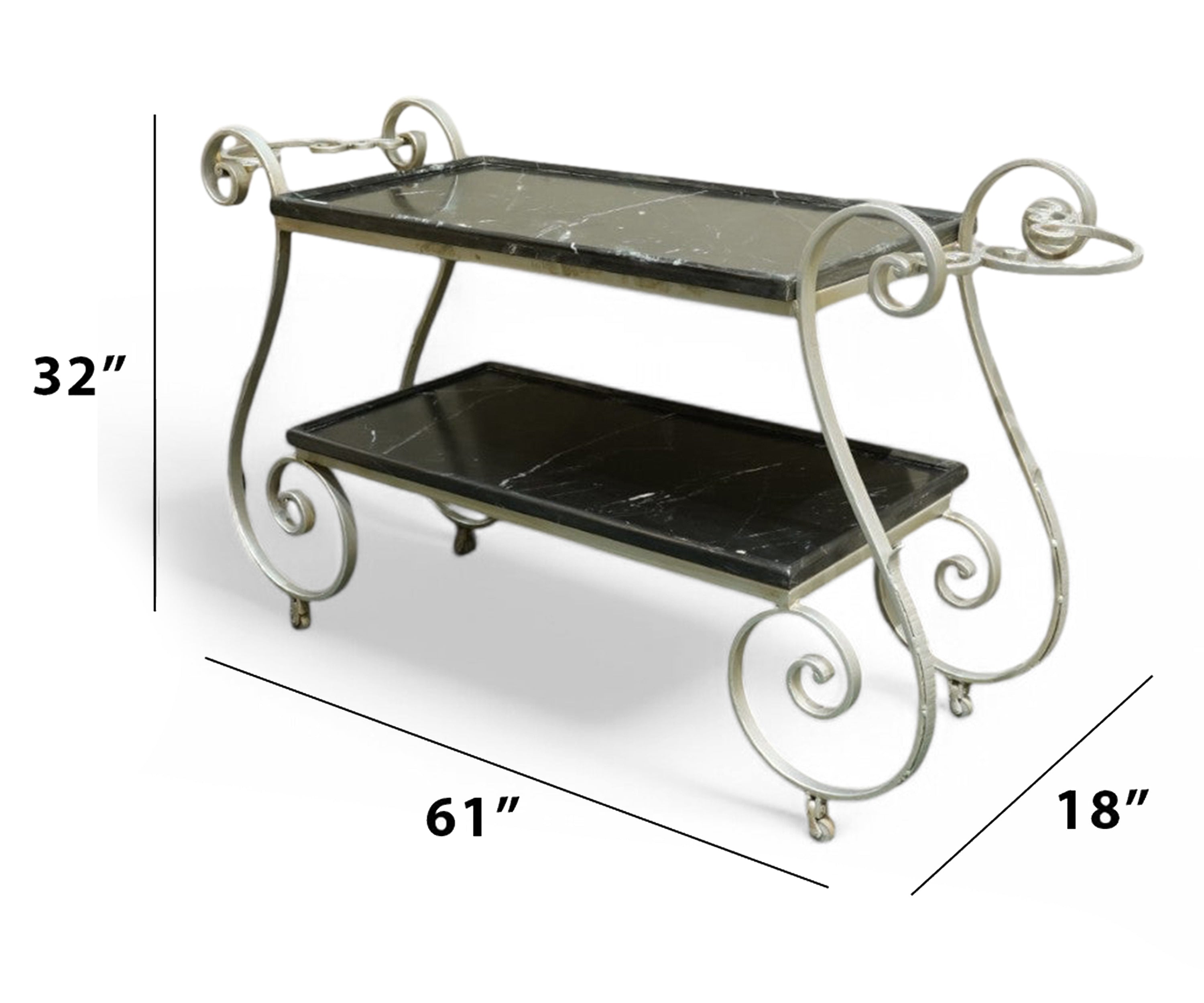 Luxury Black Marble Console Table with Ornate Scroll Metal Frame