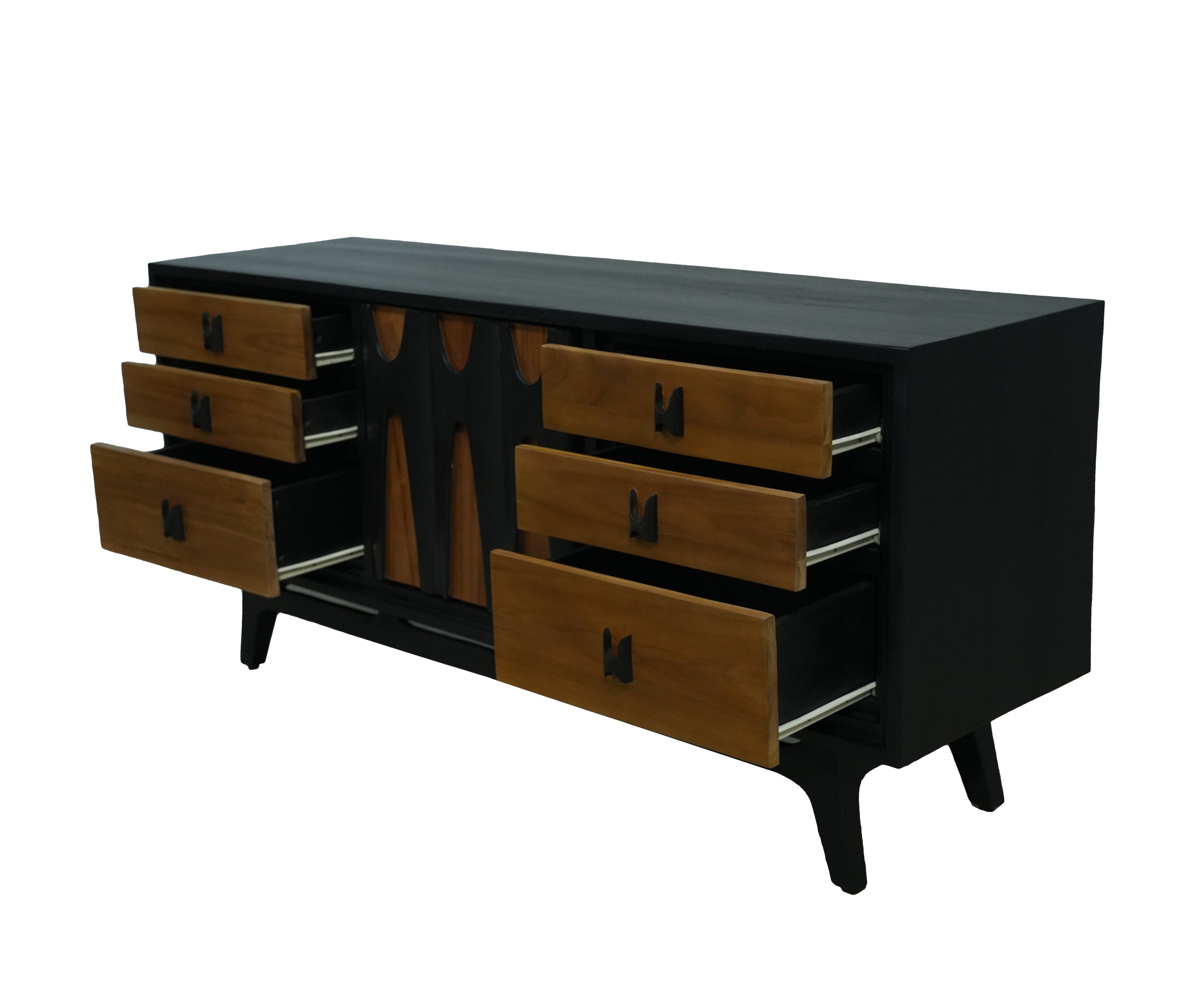 Mid-Century Black & Wood Geometric TV Unit