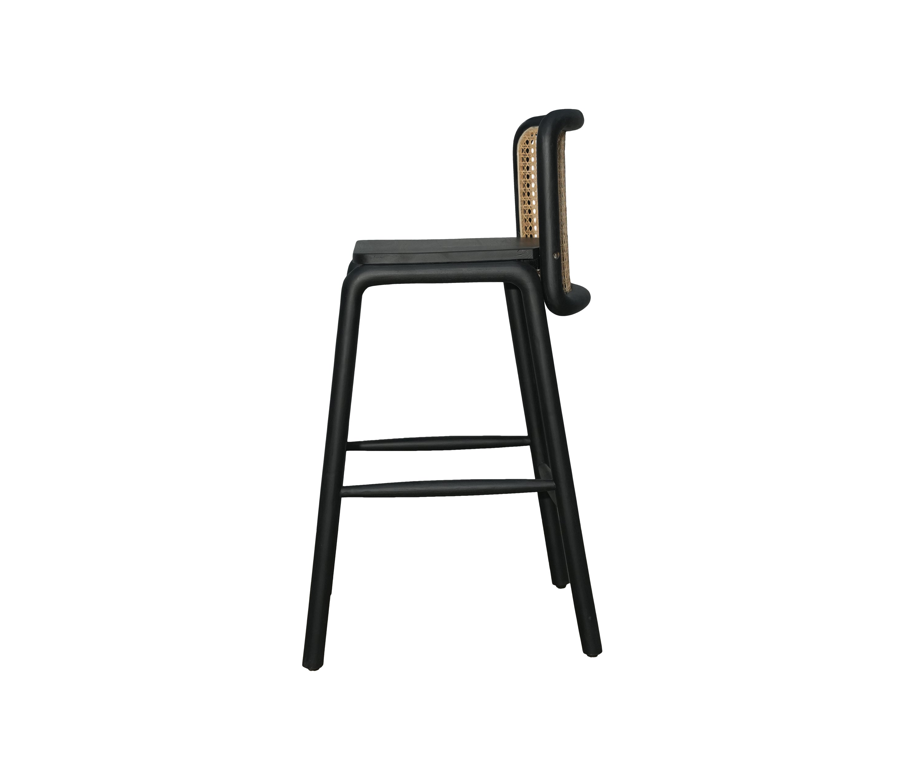 Minimalist Cane Back Bar Chair with Black Frame and Open Base