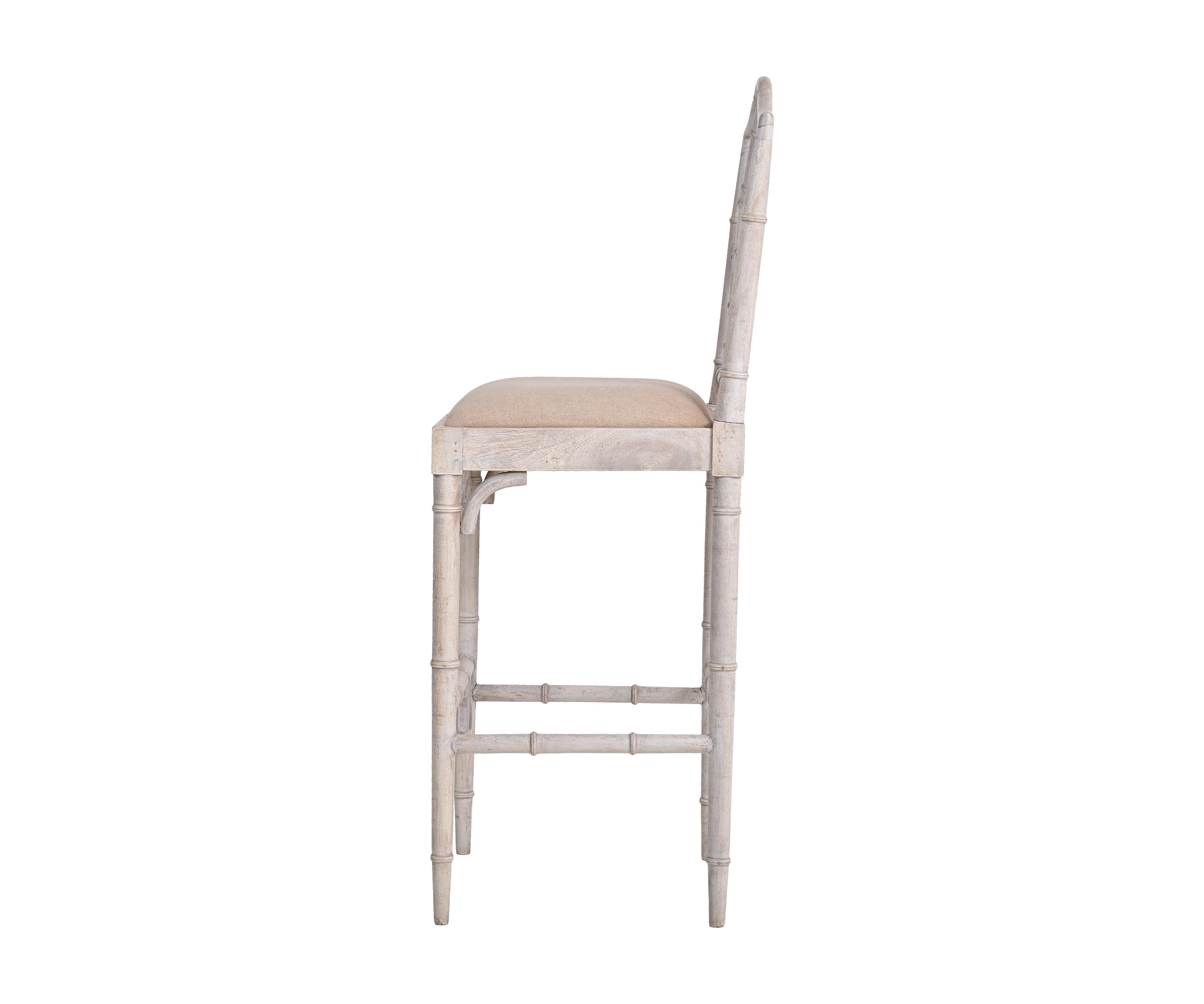 Bamboo Style Wooden Bar Chair with Bouclé Seat- Orange