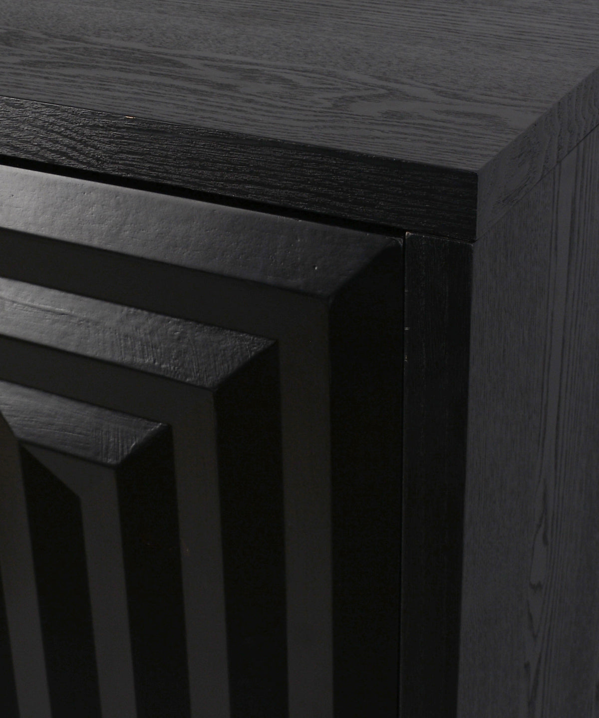Matte Black Stepped-Panel 2-Door Cabinet with Gold Base