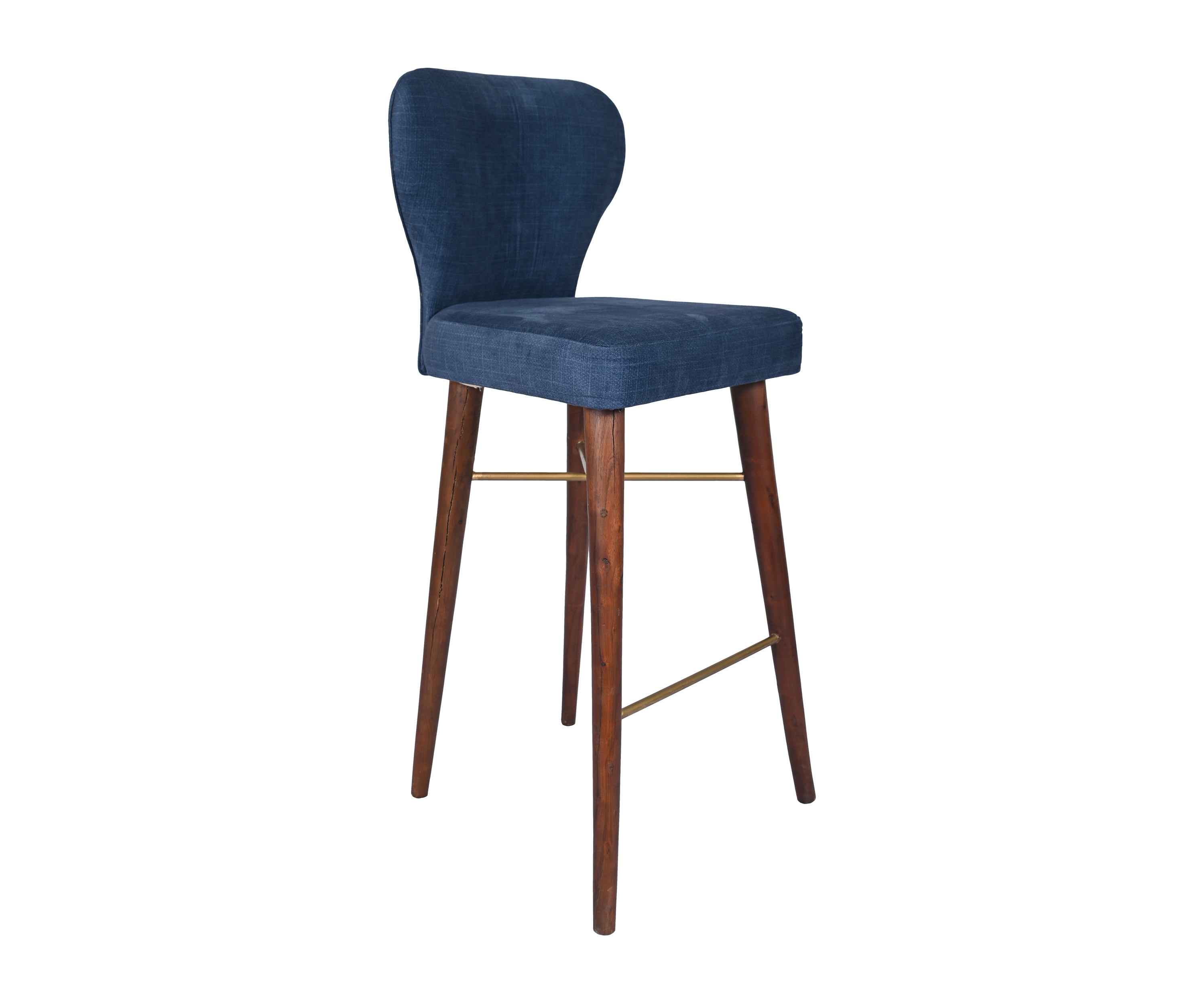 Blue Upholstered Bar Chair with Solid Wood Legs