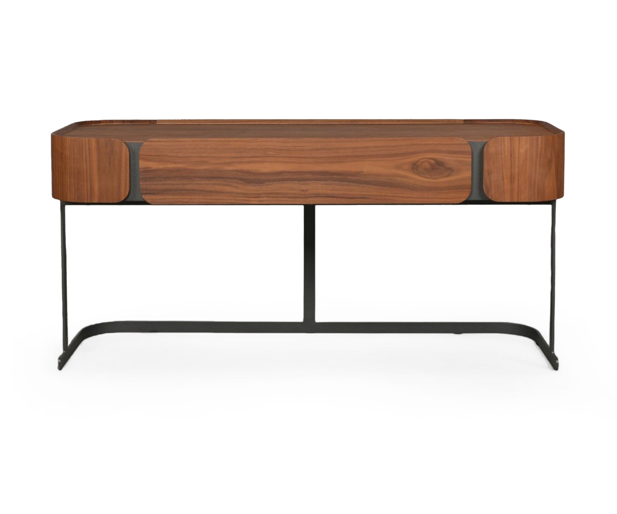 Modern Wooden Study Table with Metal Base and Storage Drawer