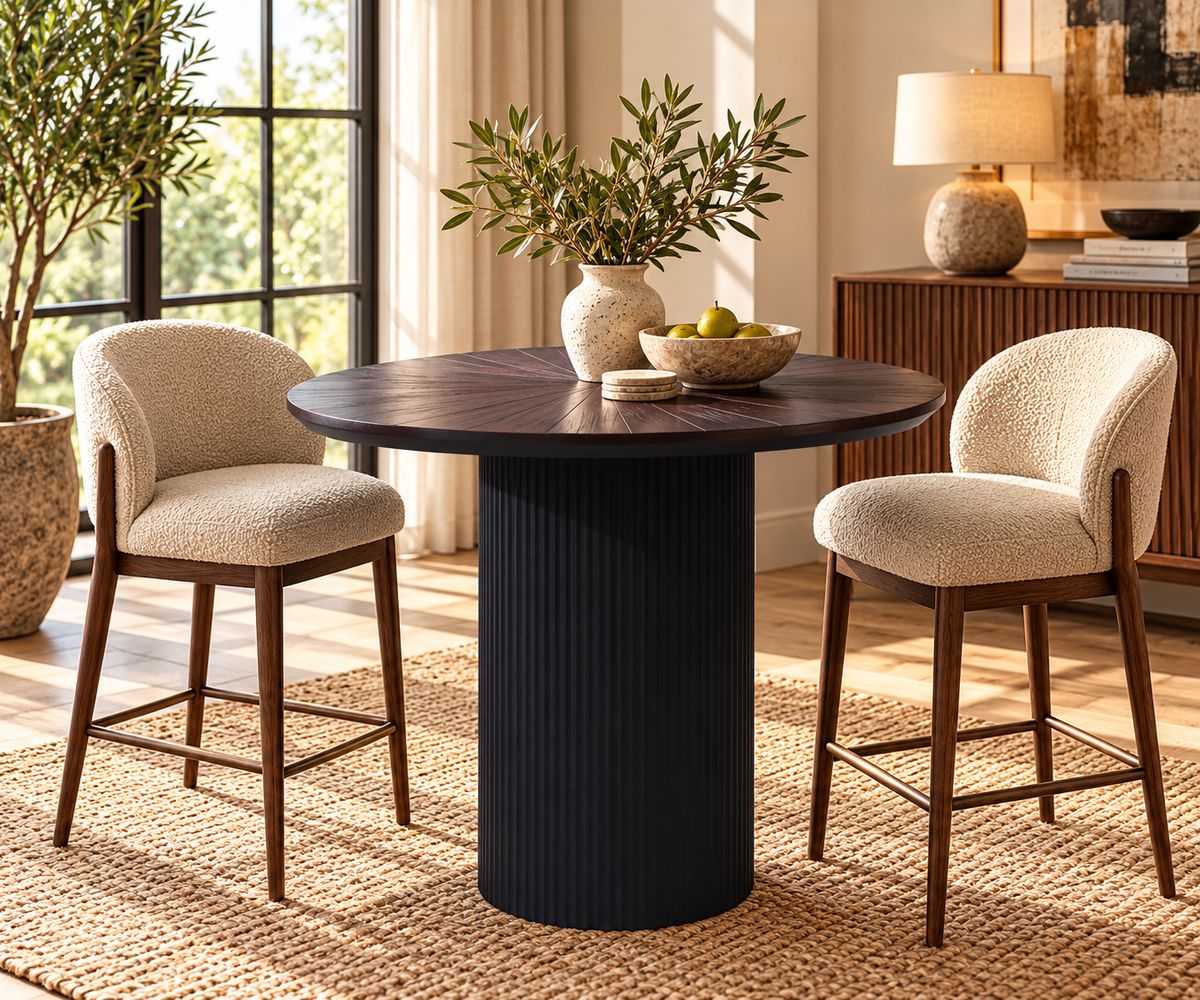 Modern Ribbed Column Side Table with Black Base