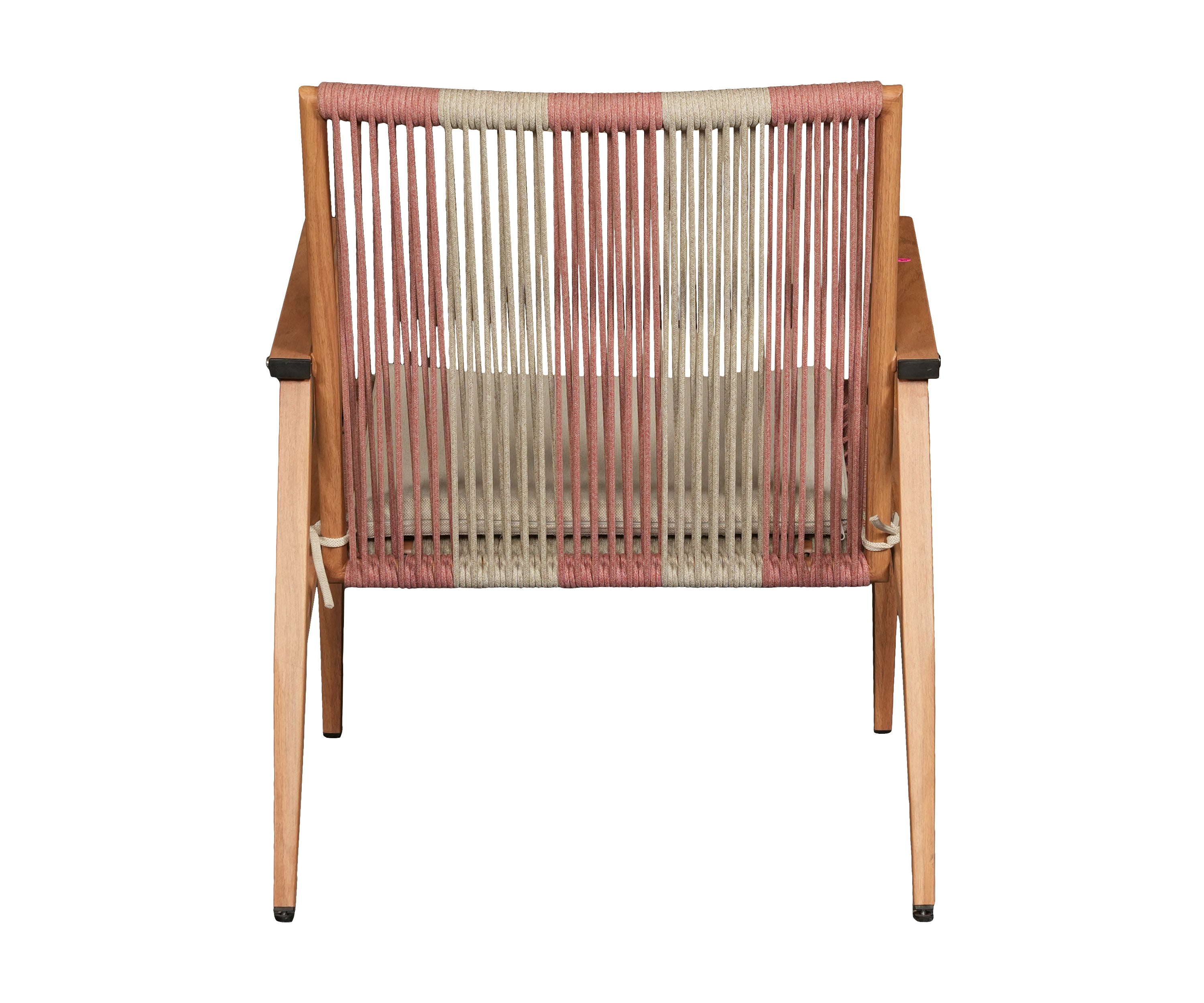 Pastel Pink Metal Armchair with Nylon Rope Backrest