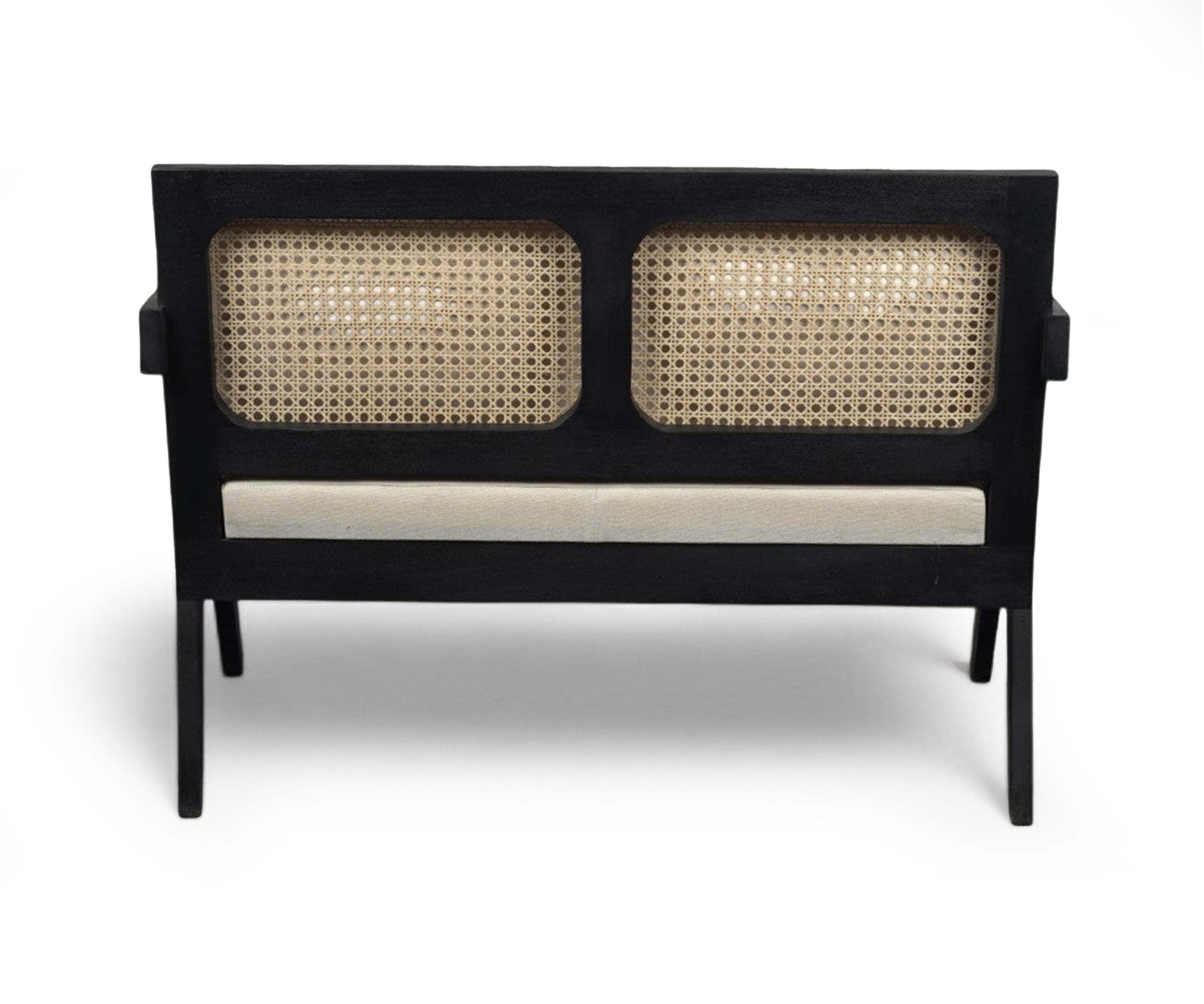 Black Wood Cane 2 Seater Sofa