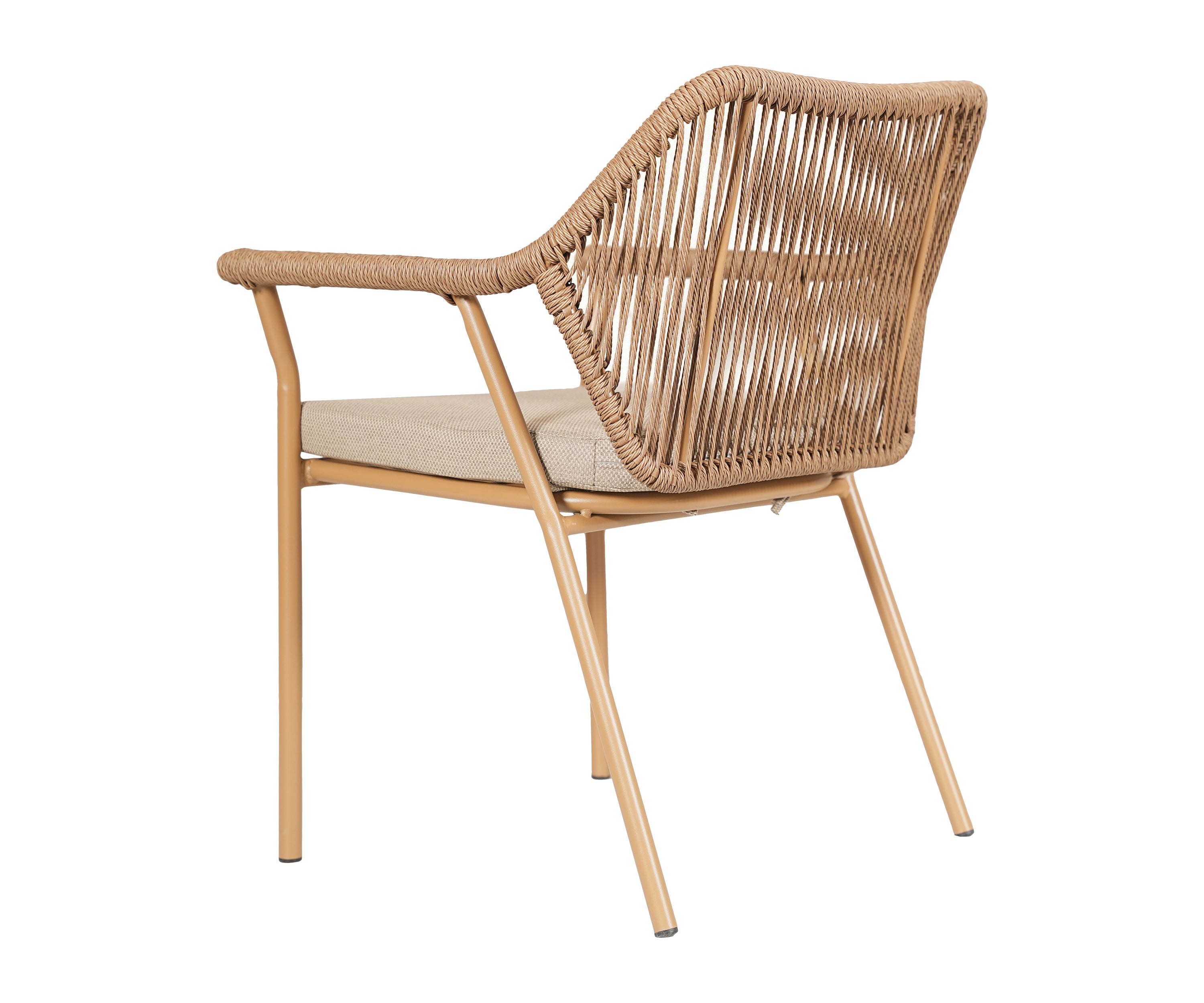 Brown Metal Outdoor Armchair with Nylon Rope Backrest