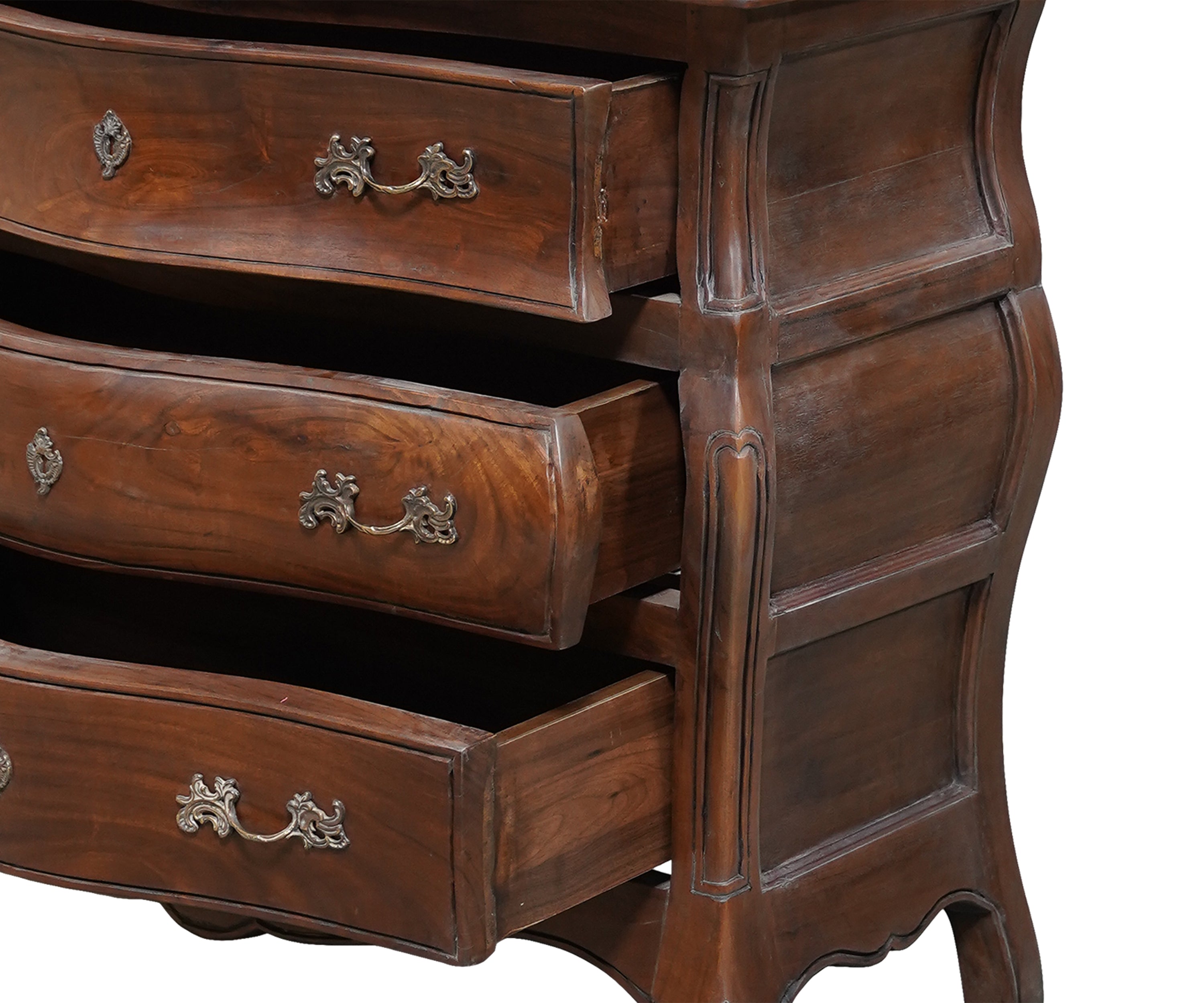 Classic Curved 3-Drawer Chest of Drawers with Ornate Metal Hardware
