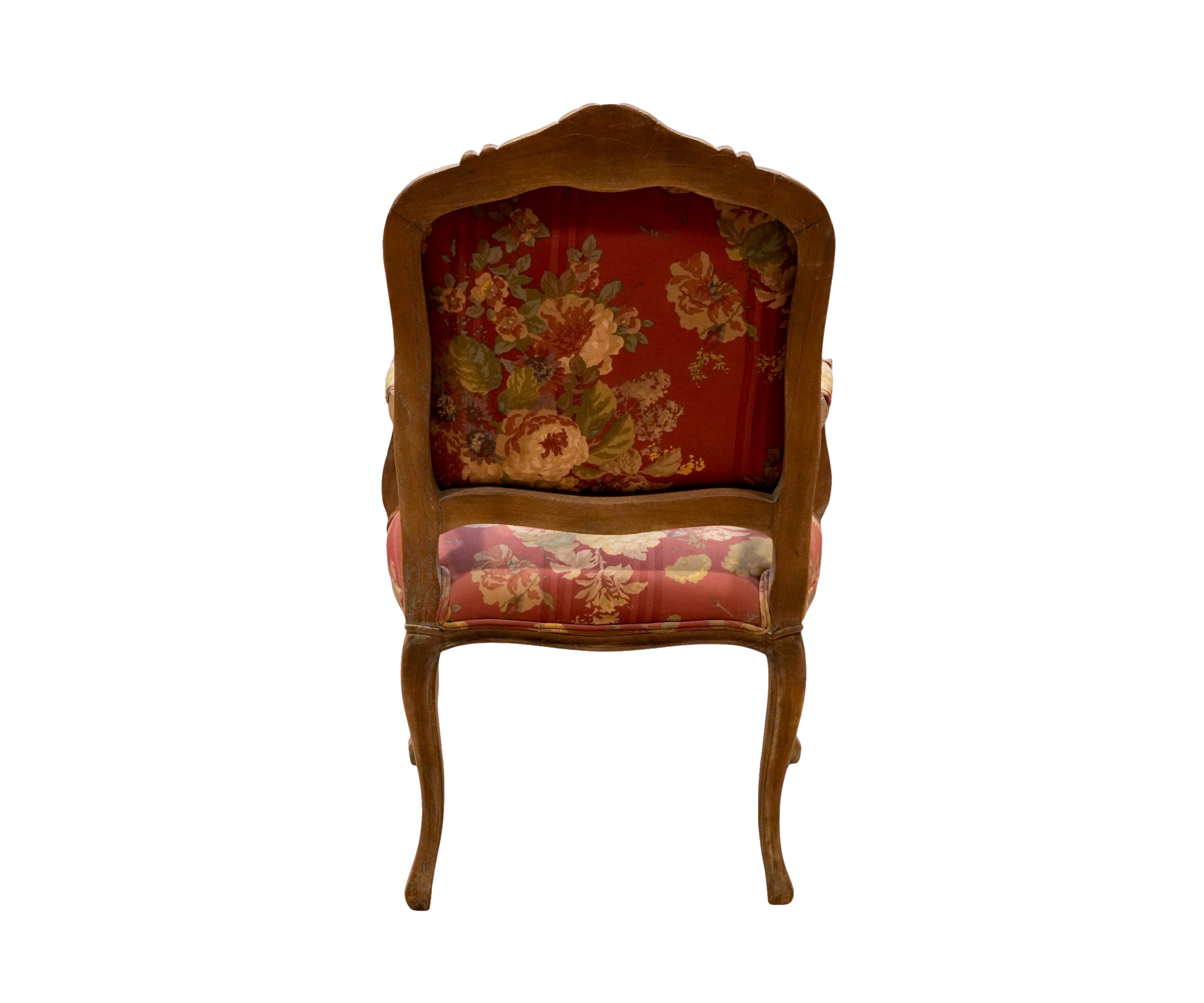 French Floral Armchair with Carved Solid Wood Frame
